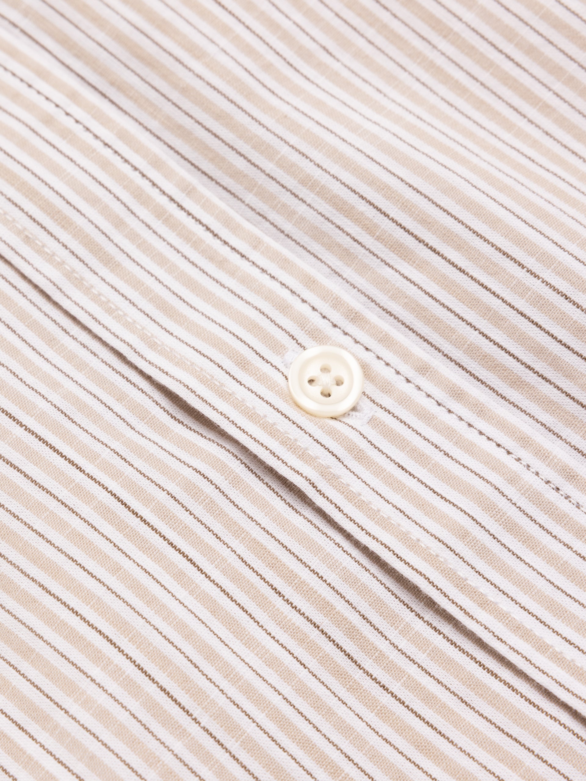 Raeburn Button Down Shirt in Beige Stripe Slub Organic Cotton