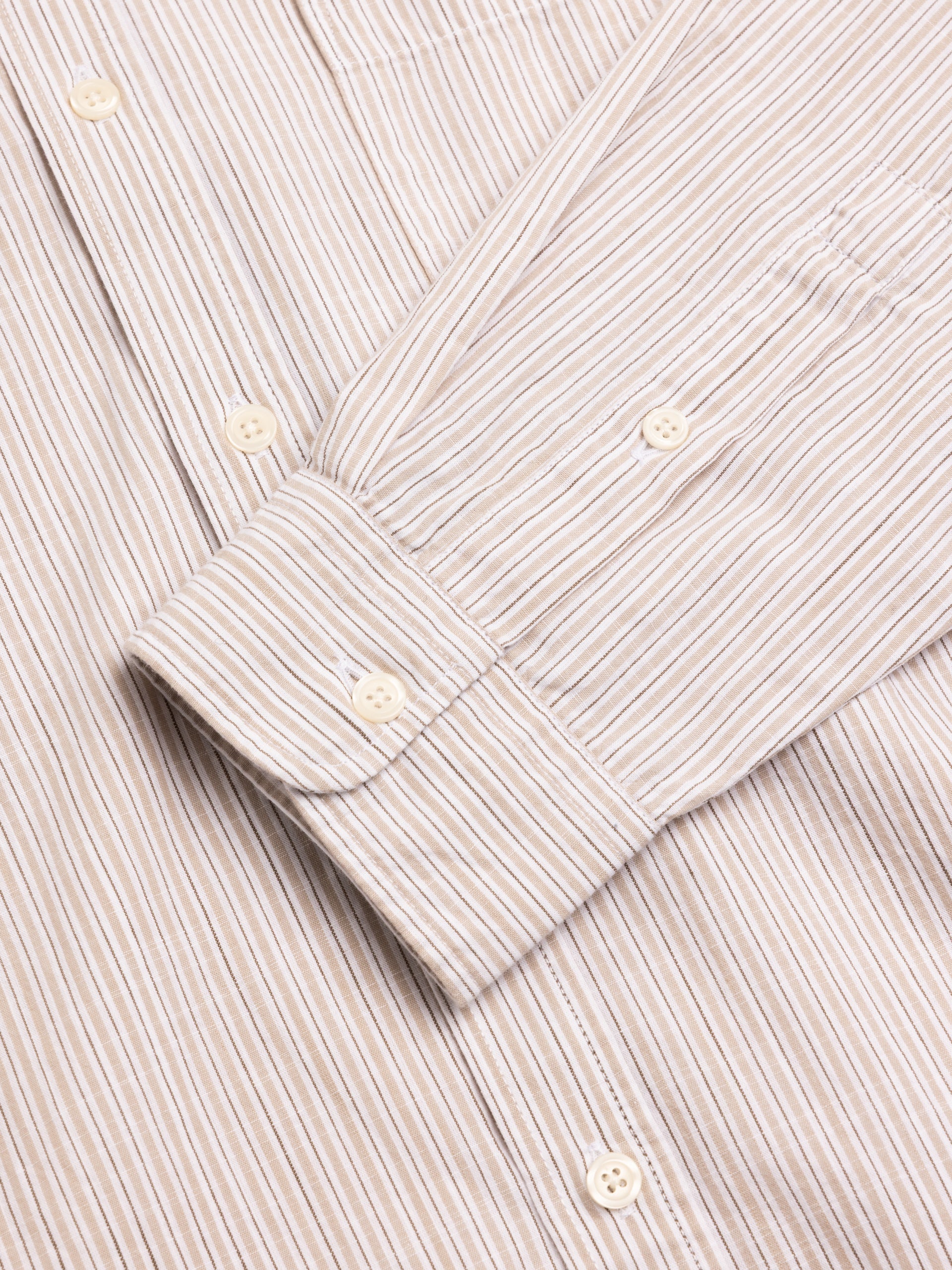 Raeburn Button Down Shirt in Beige Stripe Slub Organic Cotton