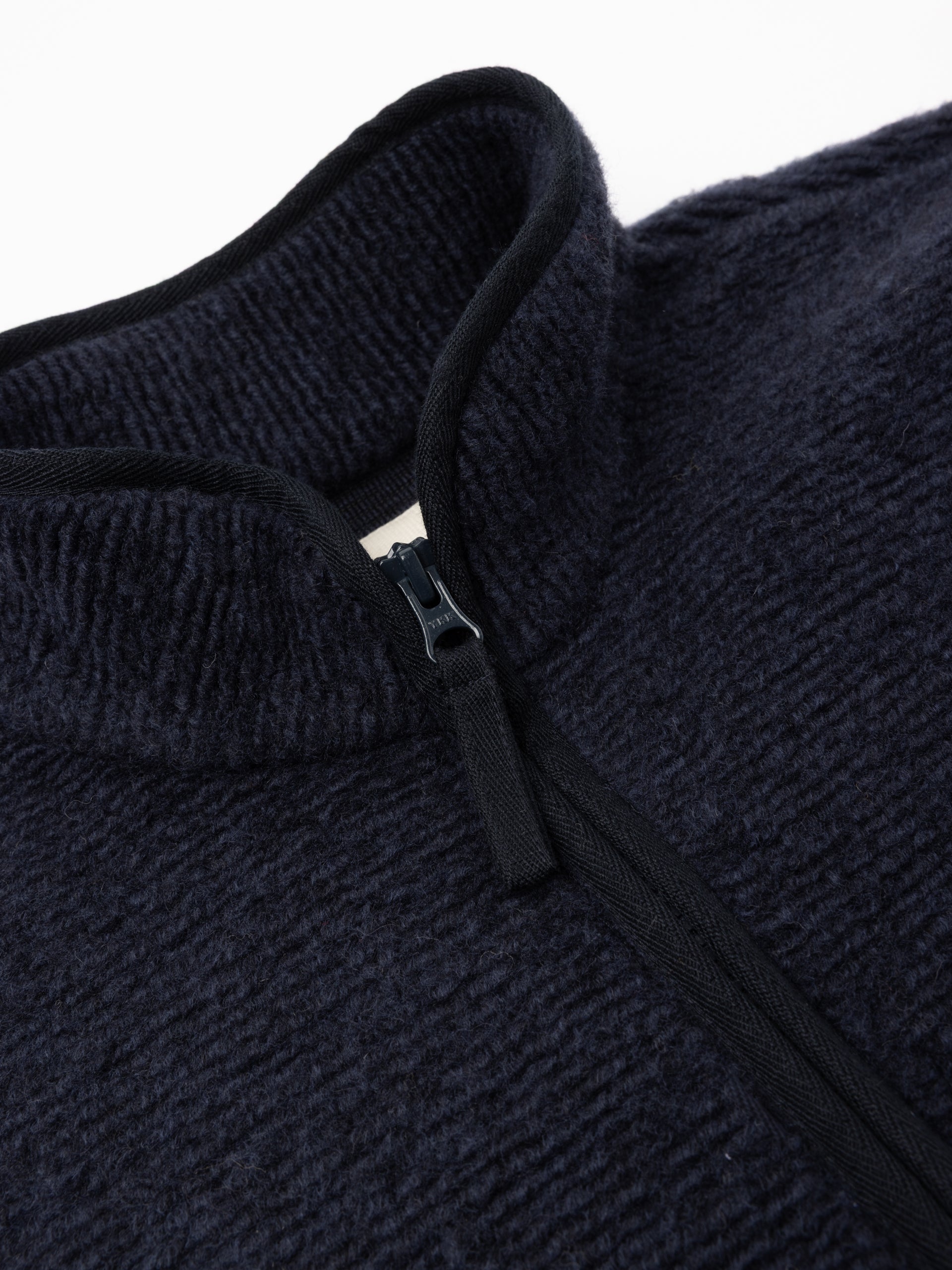 Lanark Zip Fleece in Navy Ribbed Wool Blend