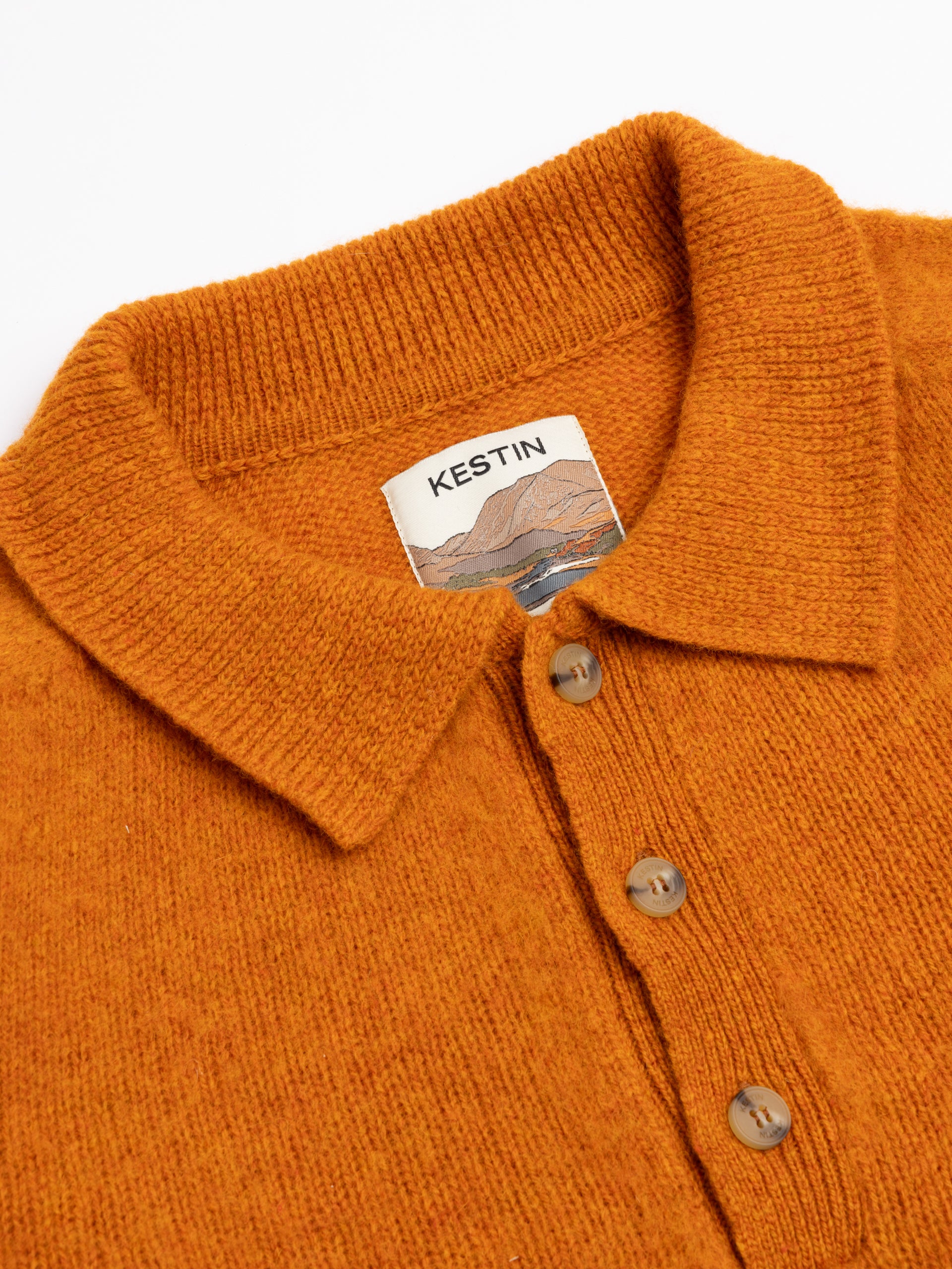 Lewis Brushed Shetland Polo in Bright Orange Lambswool