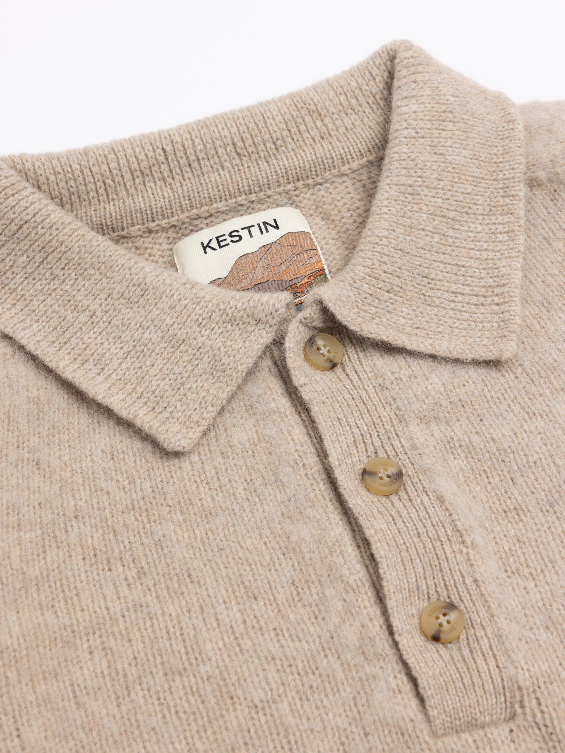 Lewis Brushed Shetland Polo in Putty Lambswool