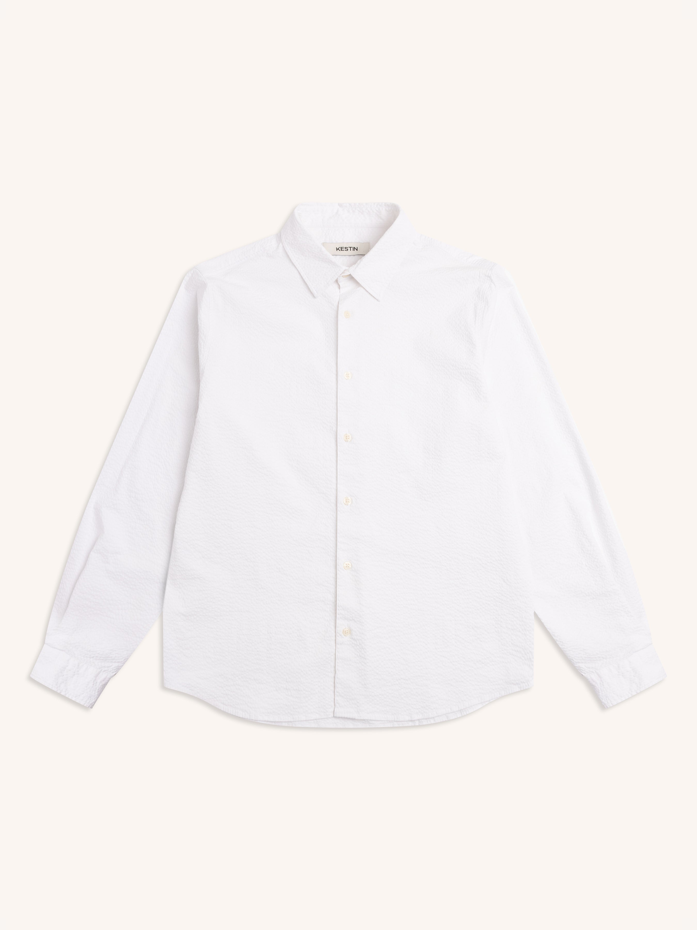 Dirleton Shirt in White Stretch Seersucker