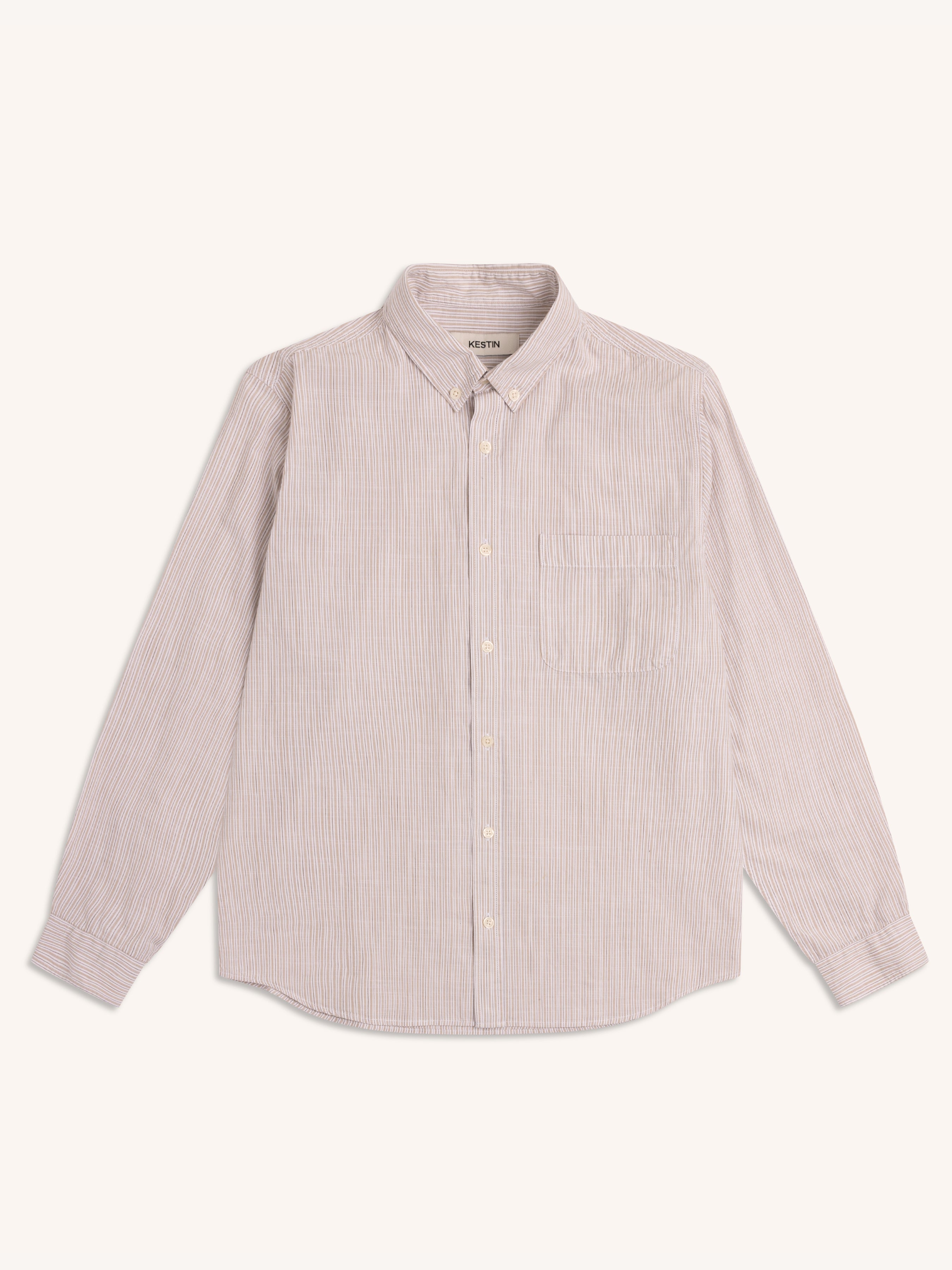 Raeburn Button Down Shirt in Beige Stripe Slub Organic Cotton