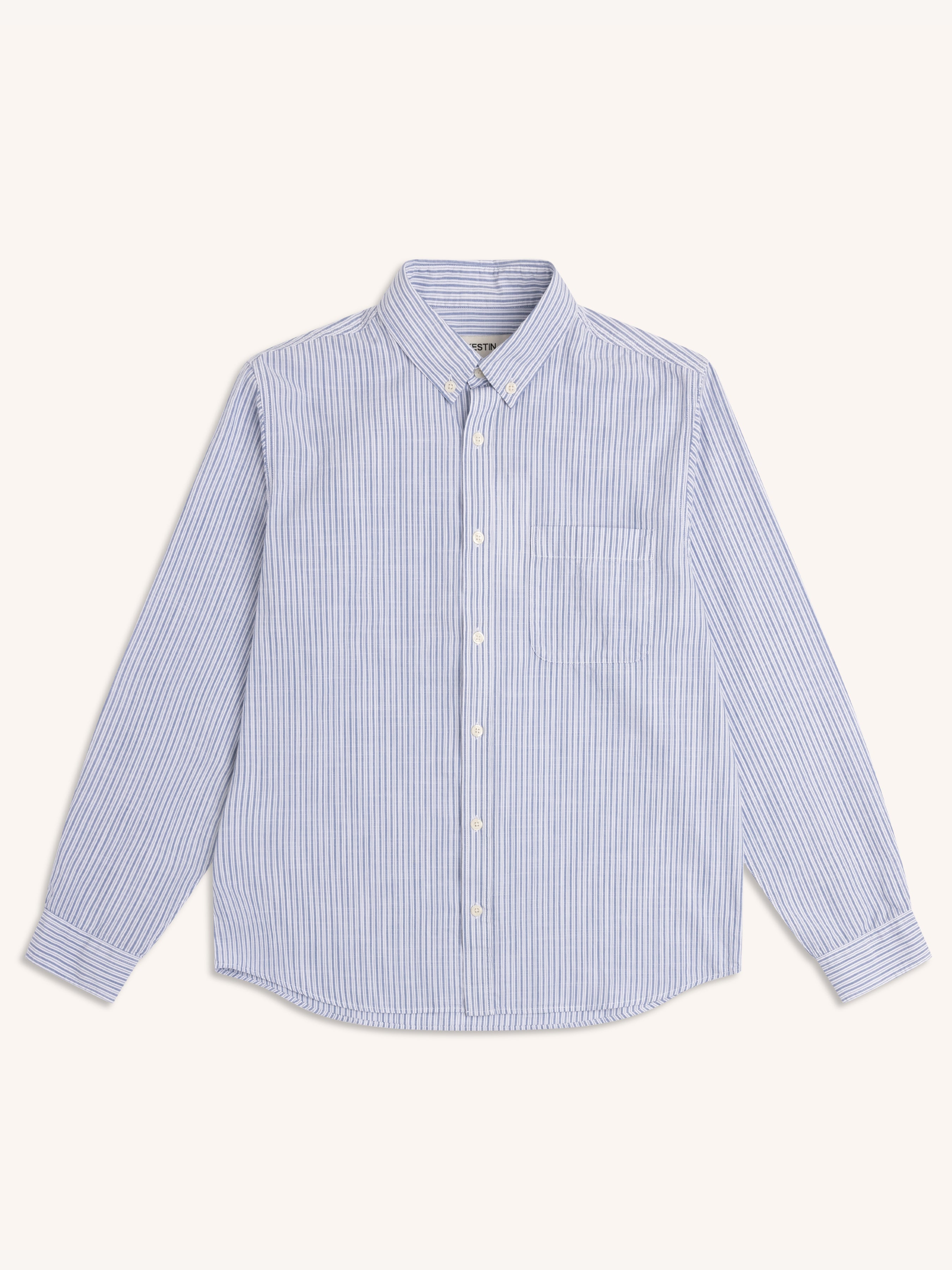 Raeburn Button Down Shirt in Blue Stripe Slub Organic Cotton