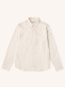 Lightweight men's beige shirt on a white background.