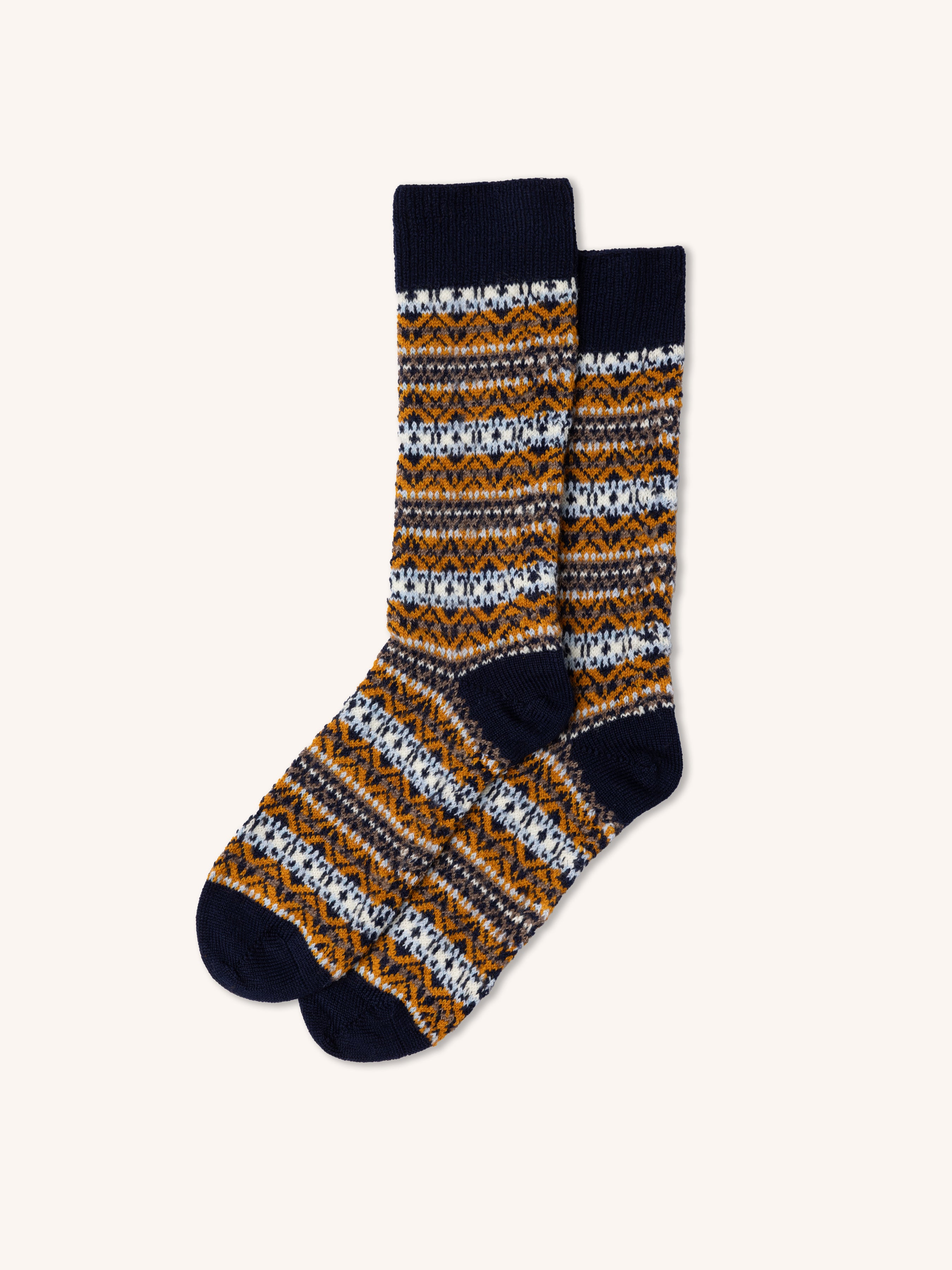 Fairisle Sock in Navy Wool Blend