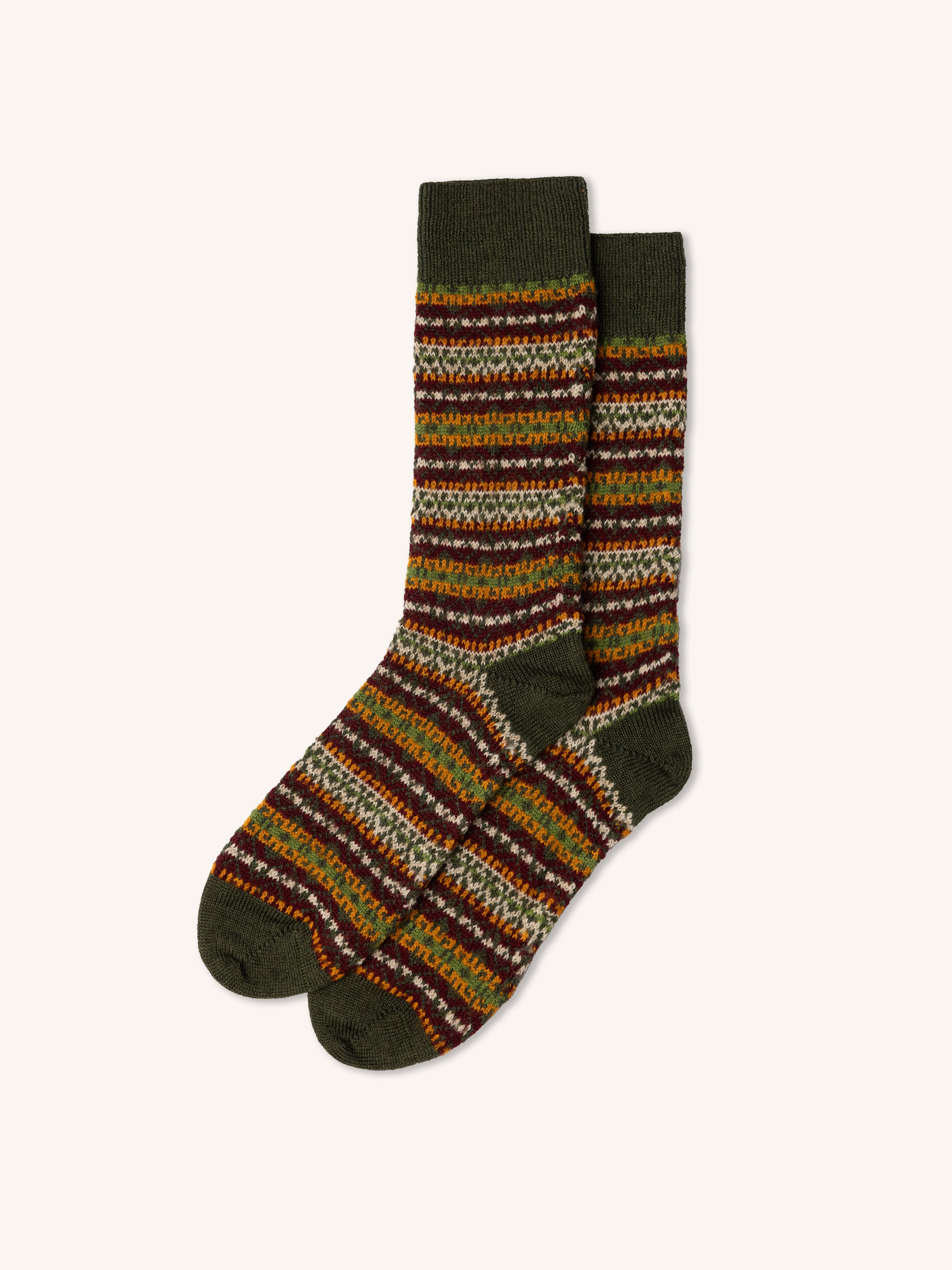 Fairisle Sock in Green Wool Blend