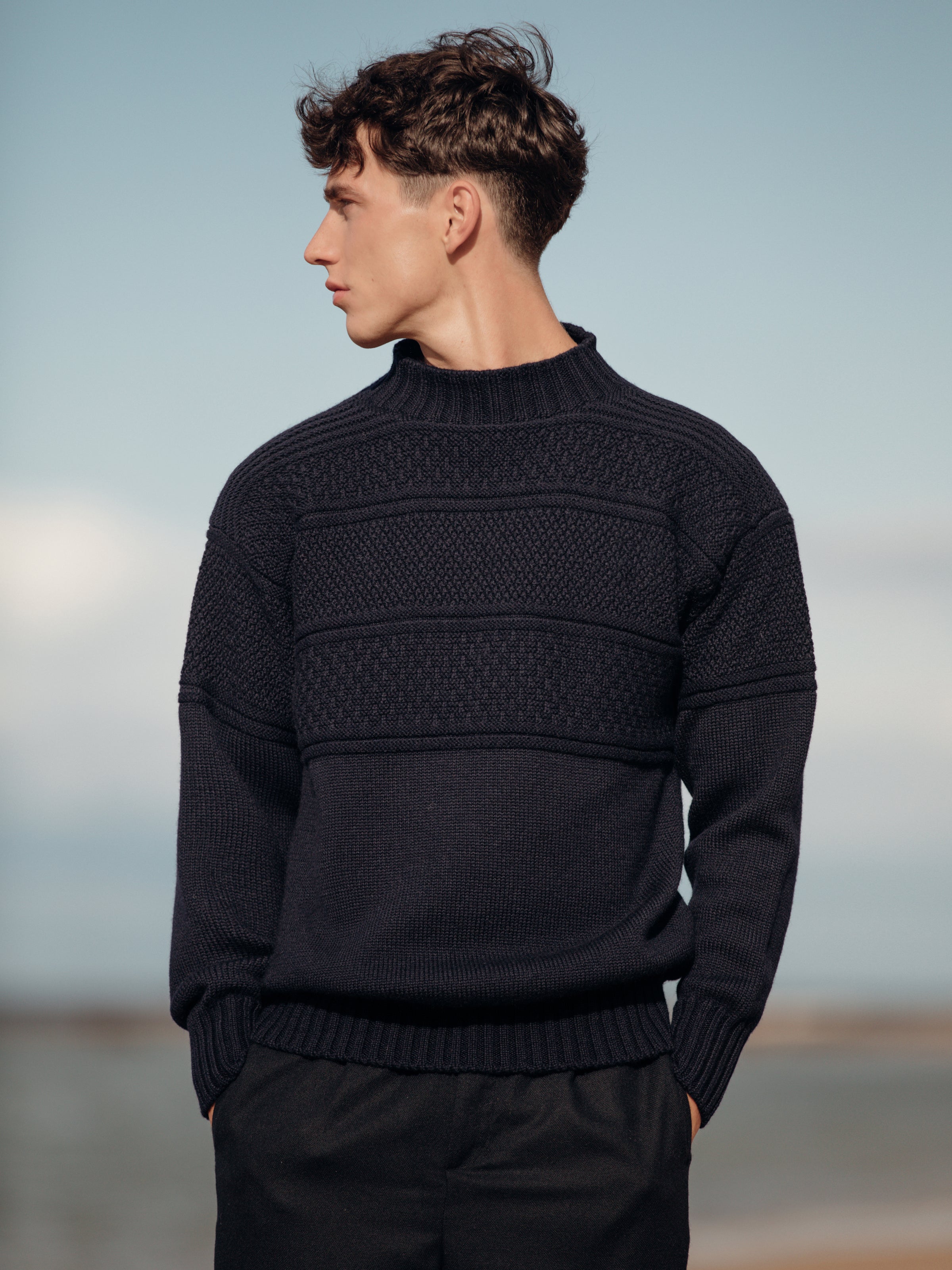 Fife Gansey Knit in Navy Merino Wool
