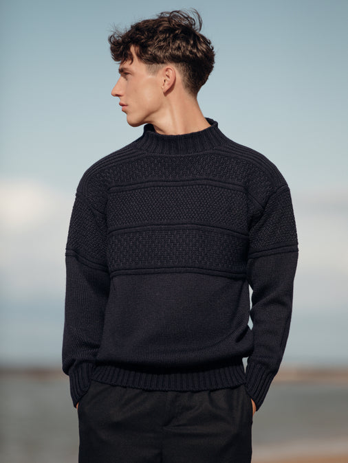 Fife Gansey Knit in Navy Merino Wool