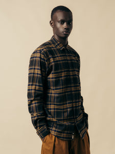 A model wearing a winter flannel shirt from Scottish menswear brand KESTIN.