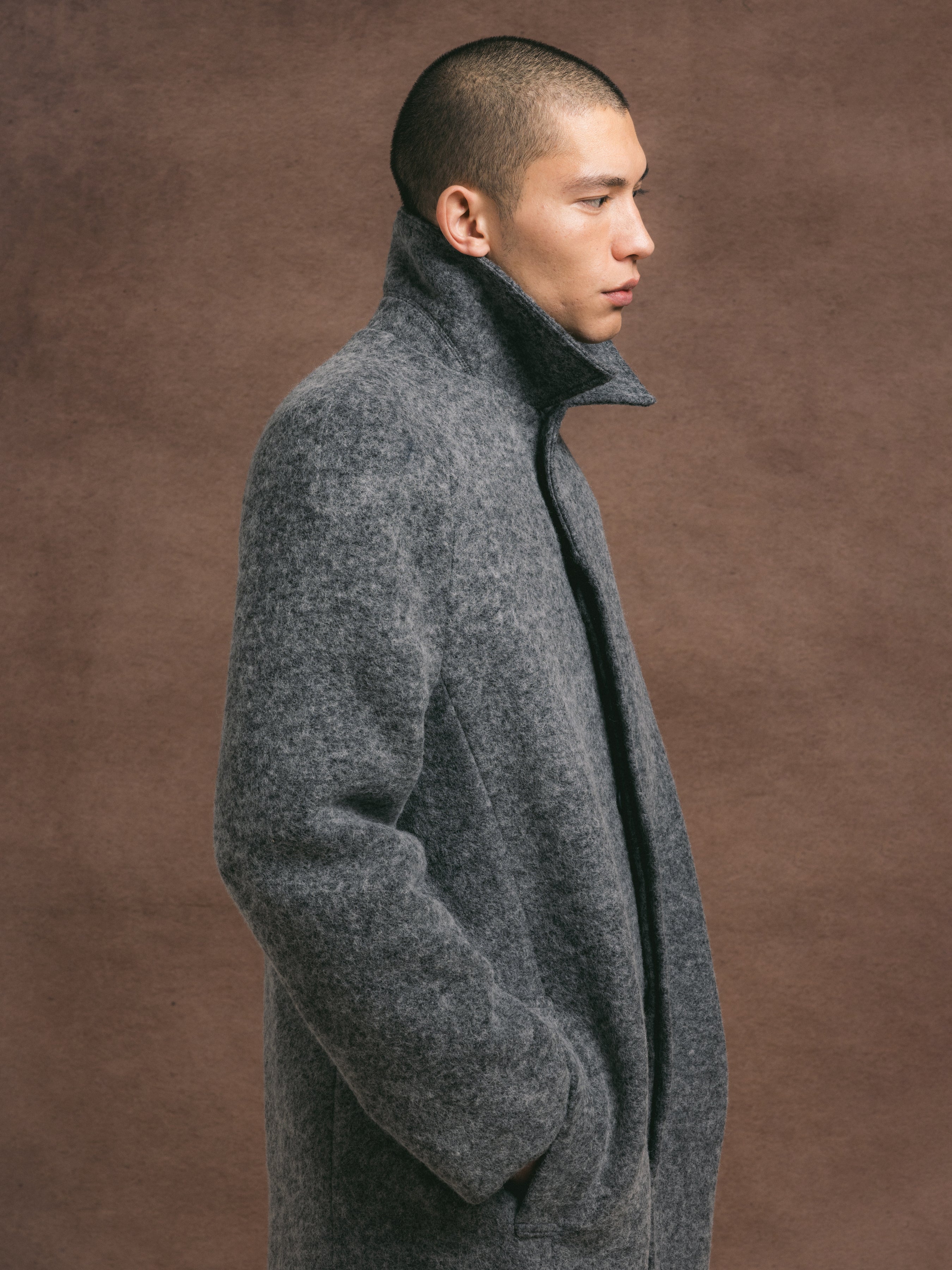 Men's Dundas Raglan Sleeve Overcoat in Grey Italian Wool – Kestin
