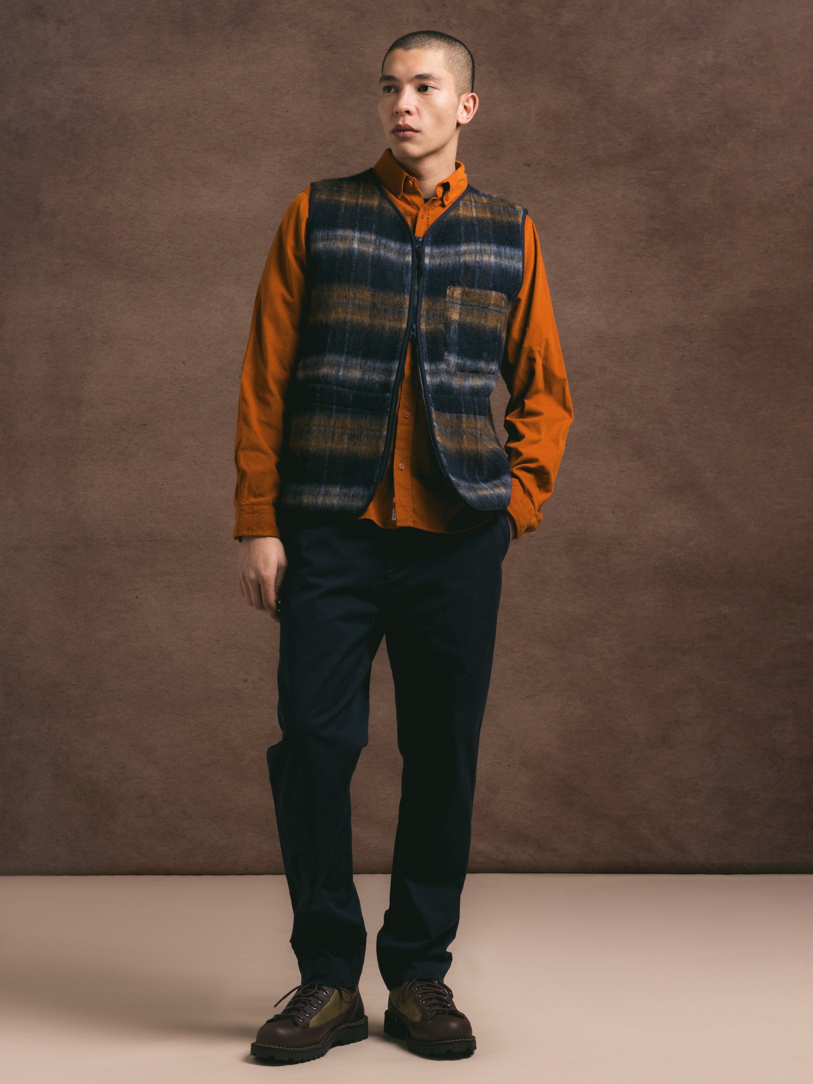 Bute Vest in Navy Check Brushed Wool
