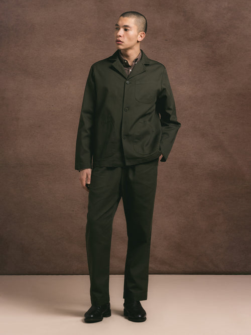 Wick Trouser in Dark Olive Cotton Twill