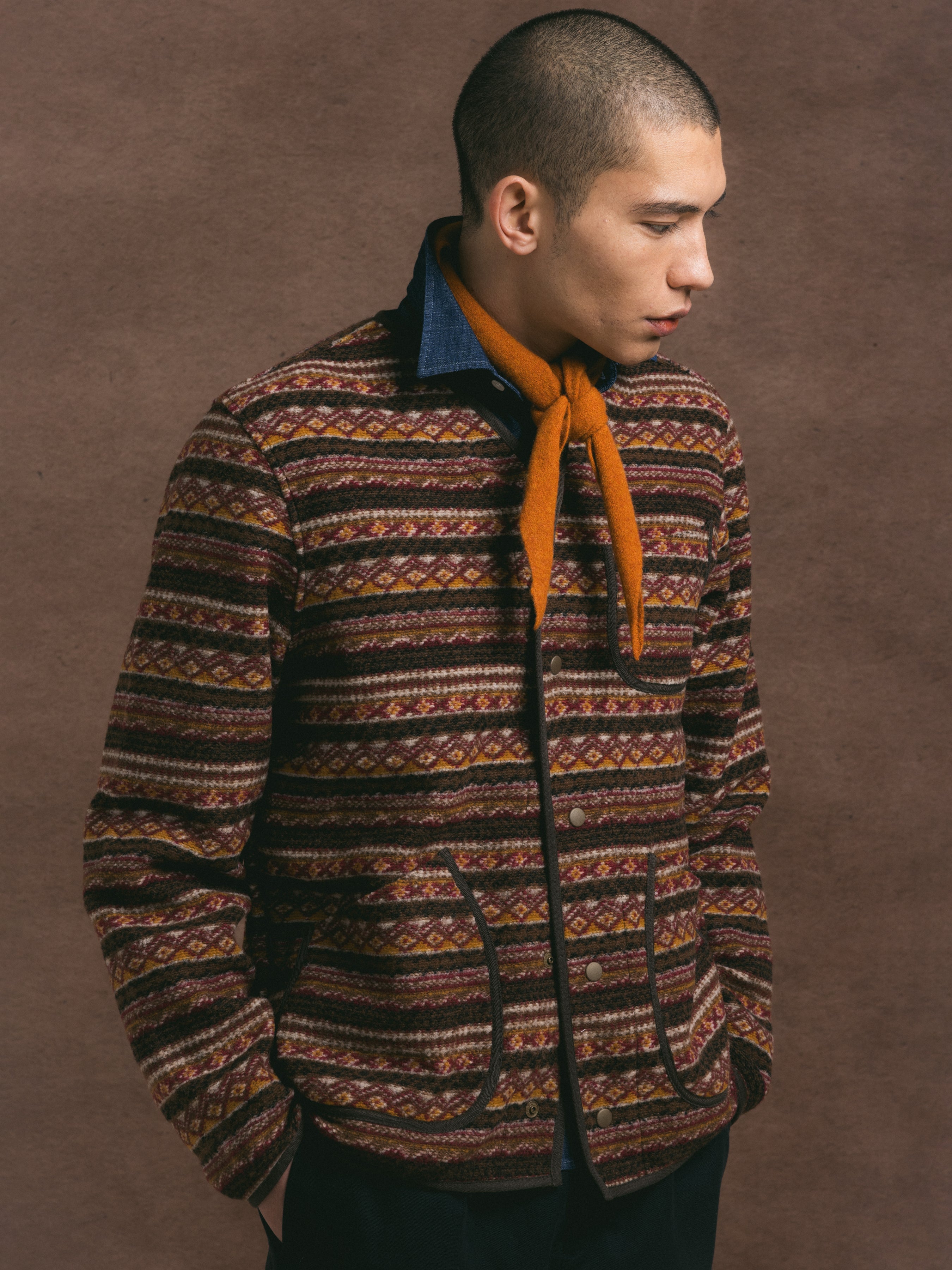 Neist Cardigan in Umber Knitted Fairisle – Kestin