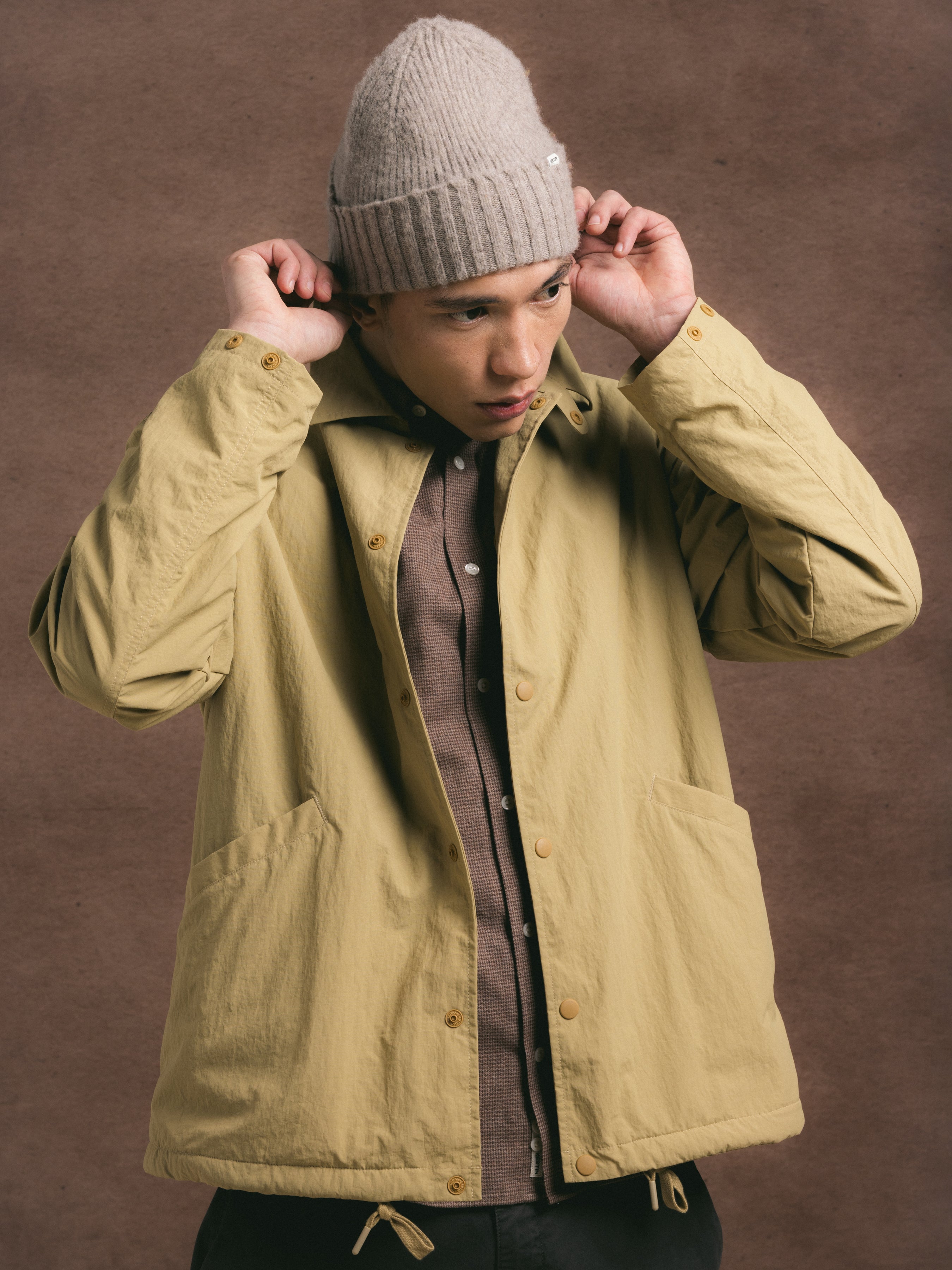Balloch Beanie in Mushroom Brushed Lambswool