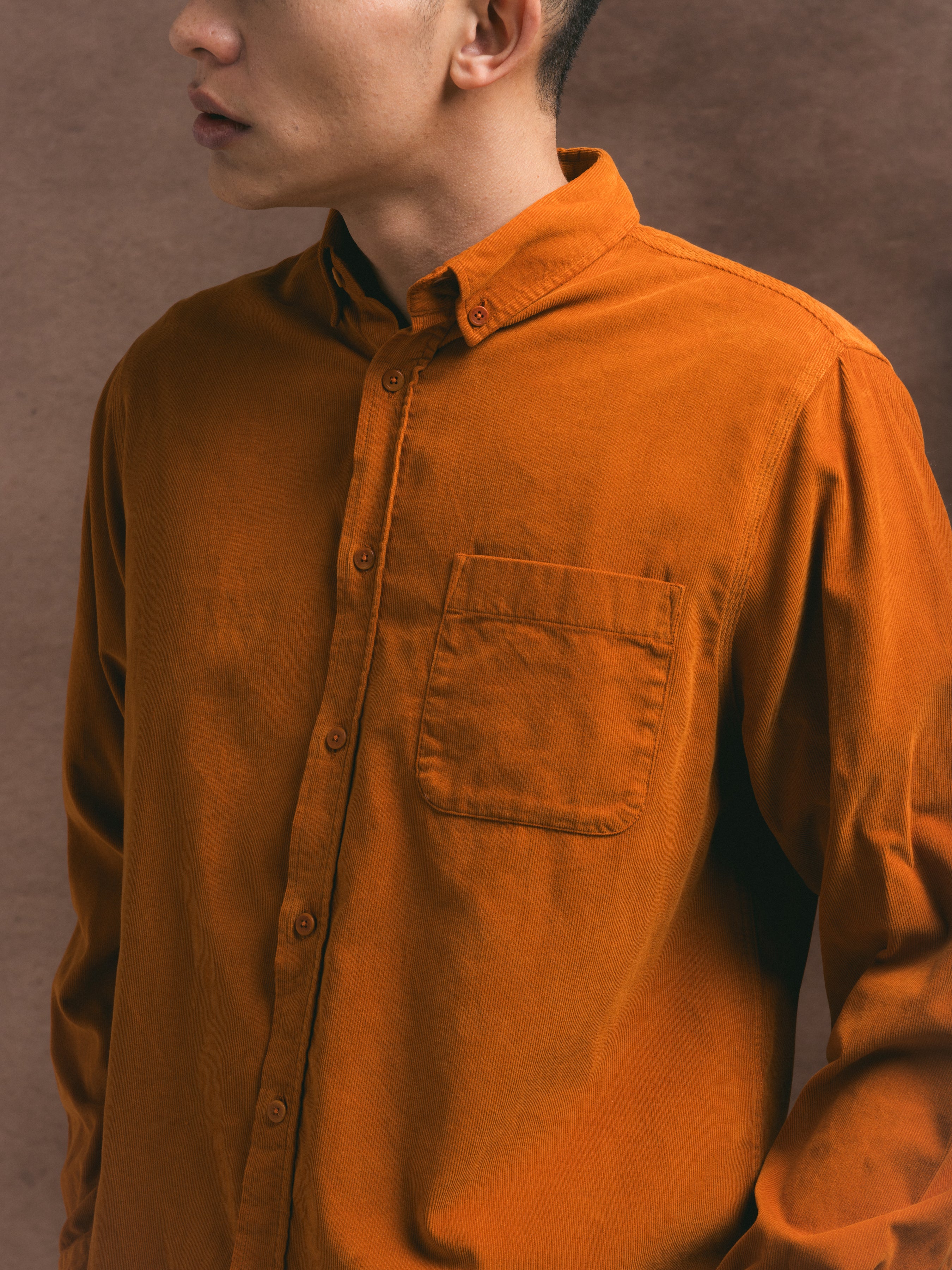 Raeburn Button Down Shirt in Burnt Orange Fine Corduroy
