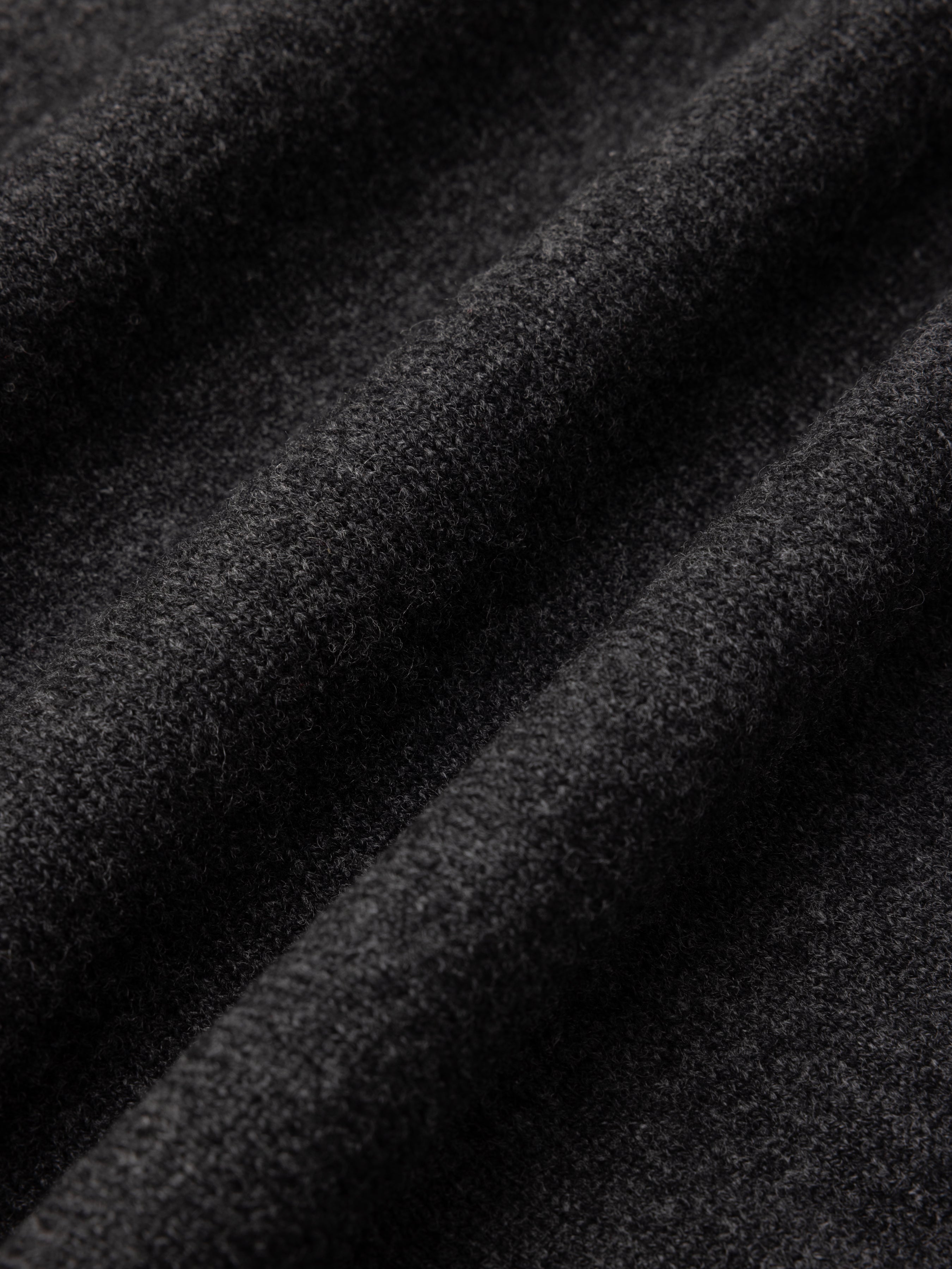 Close-up of a charcoal grey lambswool fine gauge fabric