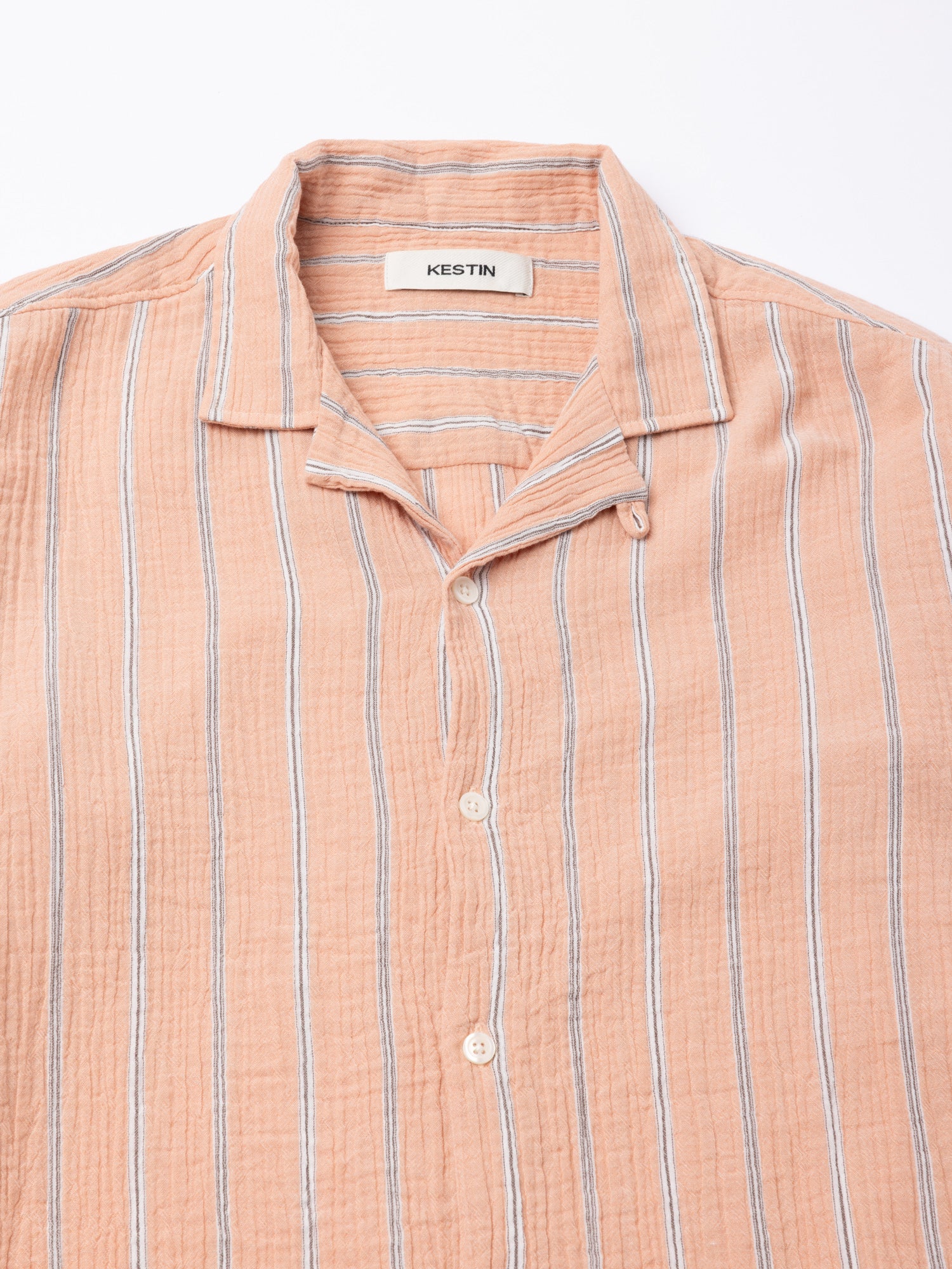 Tain Shirt in Washed Coral Double Weave Seersucker