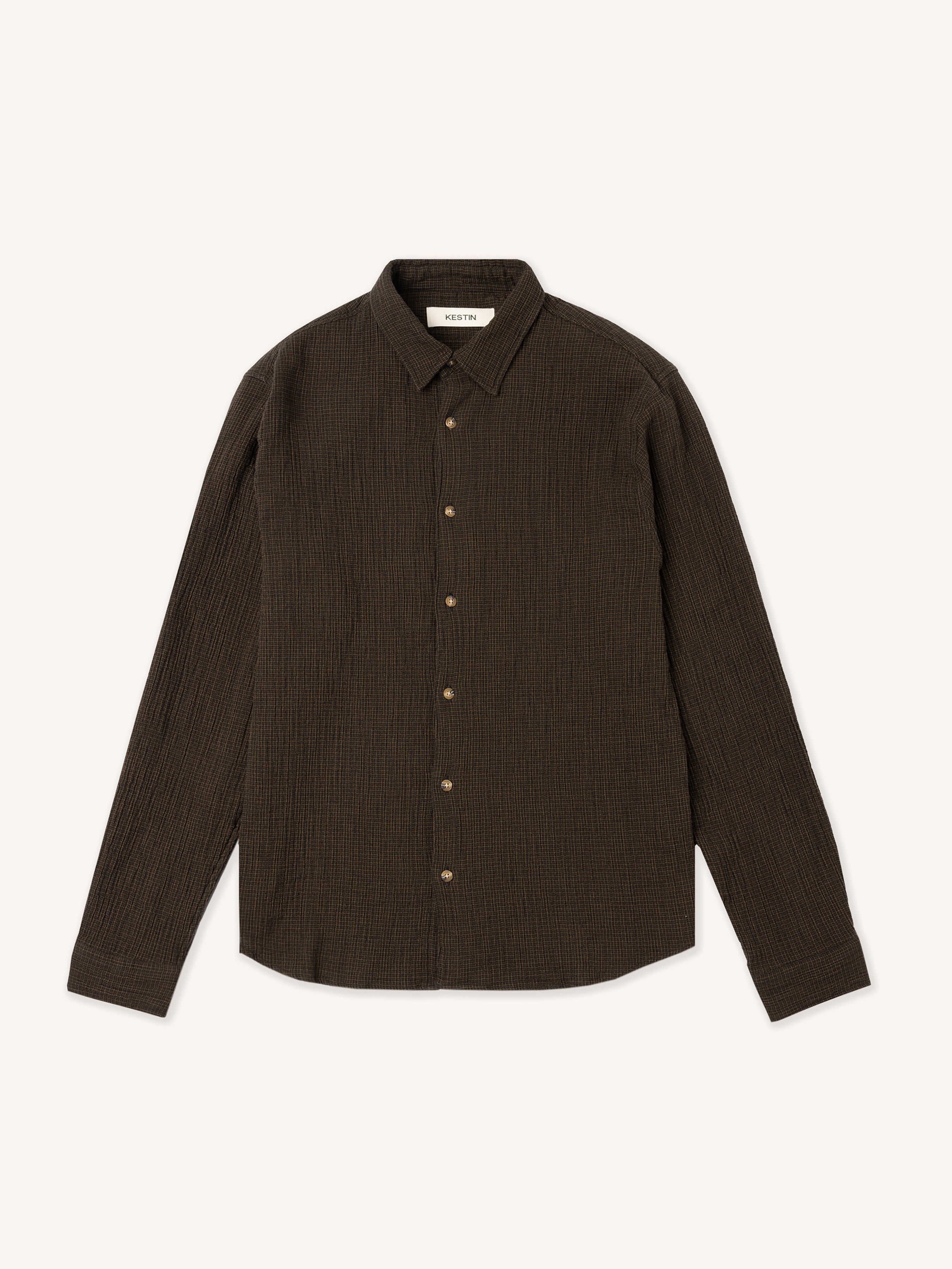Dirleton Shirt in Olive Check Crinkle Cotton