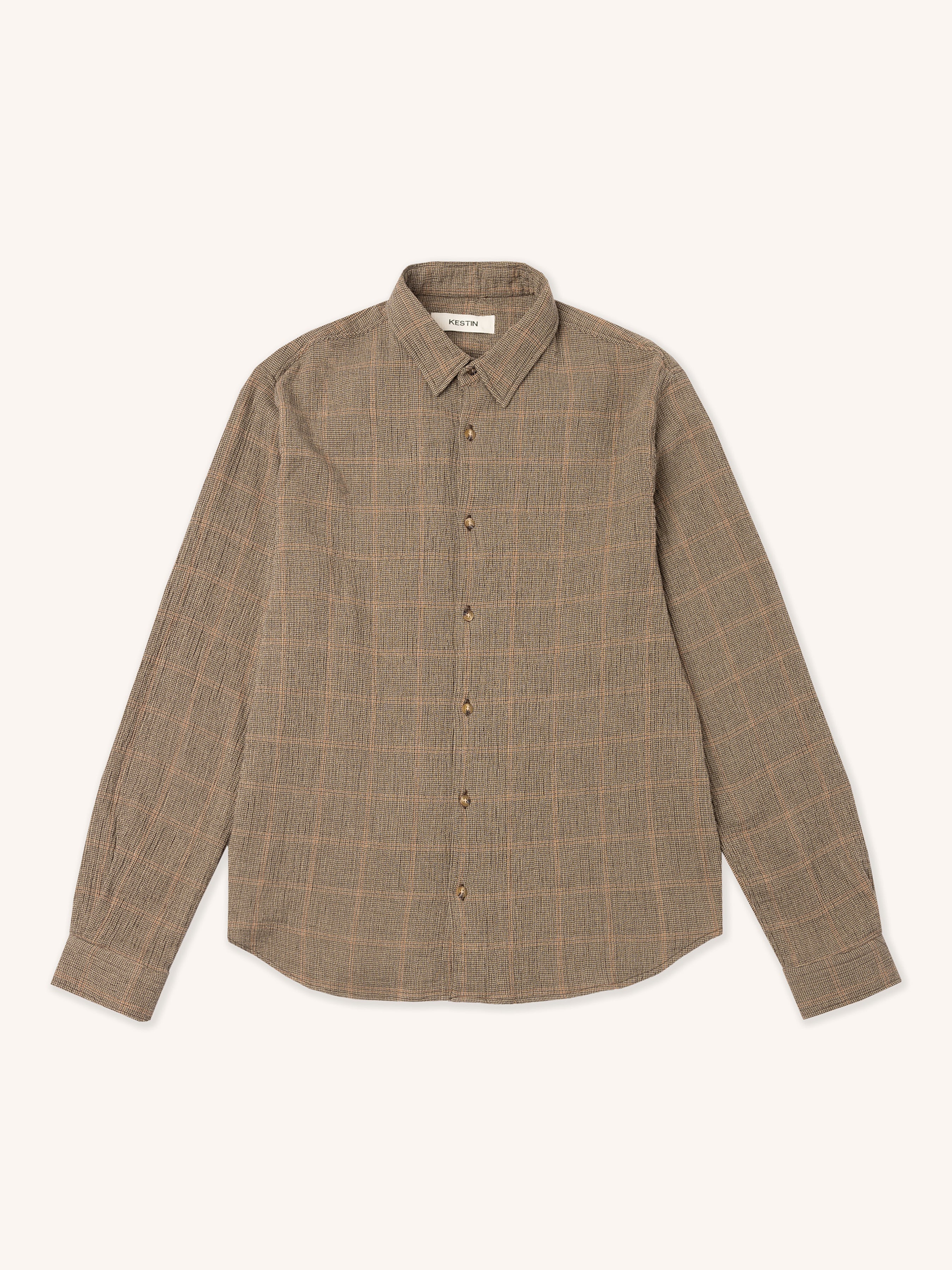 Dirleton Shirt in Khaki Check Crinkle Cotton