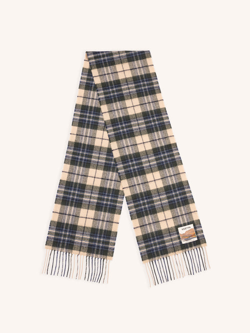 Plaid scarf with a visible KESTIN label on a white background