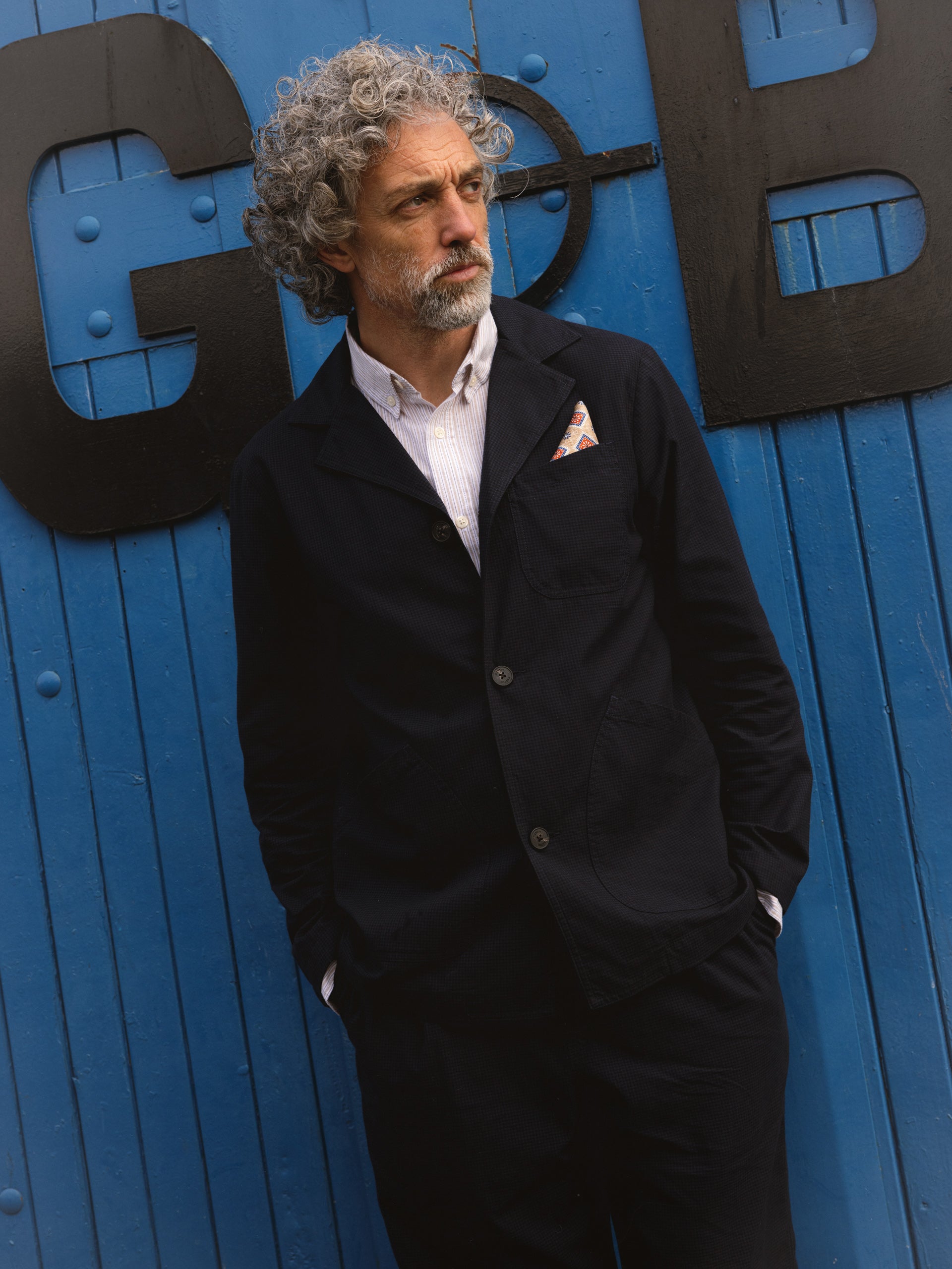 Stac Blazer in Navy Check Organic Cotton