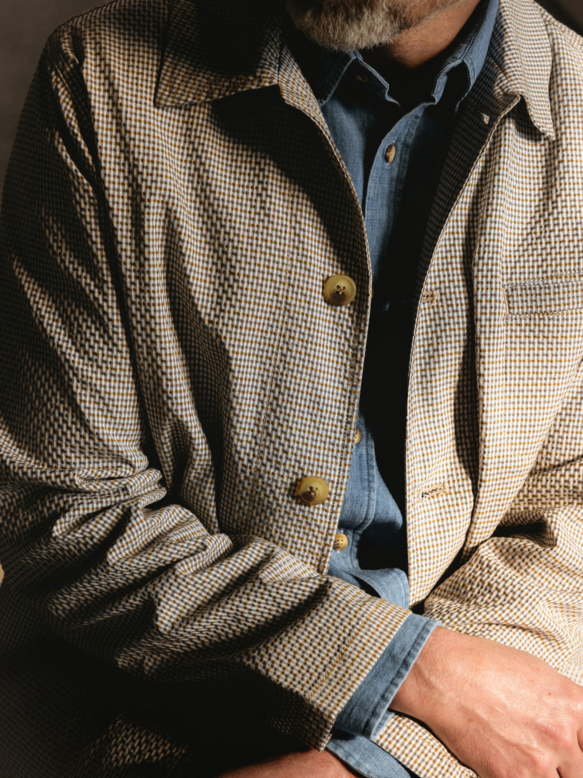 Huntly Jacket in Ecru / Brown Gingham Seersucker