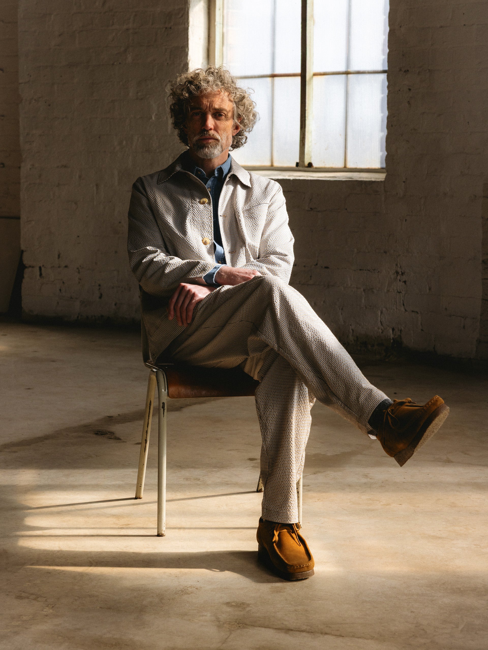 Clyde Pant in Ecru / Brown Gingham Seersucker