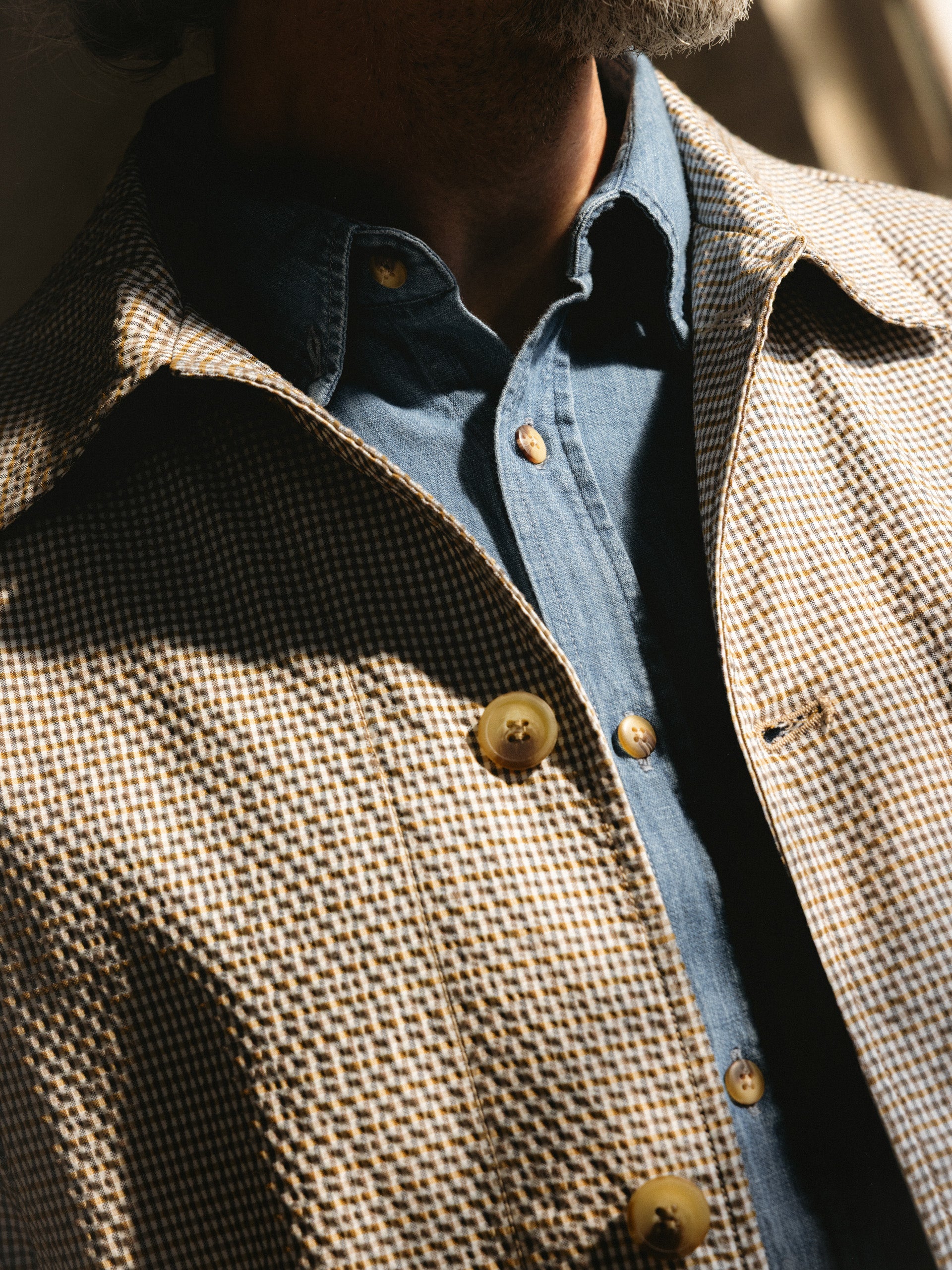 Huntly Jacket in Ecru / Brown Gingham Seersucker
