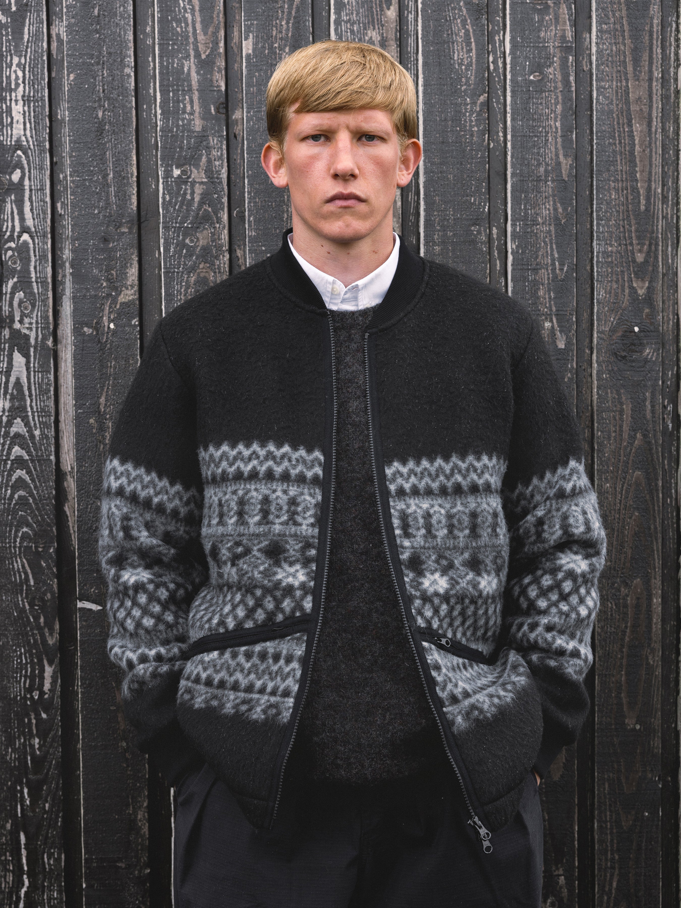 Dreghorn Jacket in Black Fair Isle Band Fleece