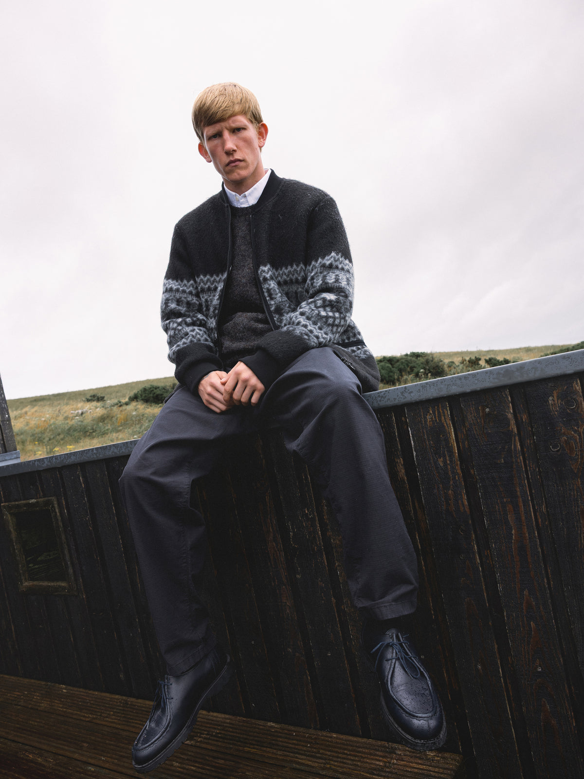 Dreghorn Jacket in Black Fair Isle Band Fleece