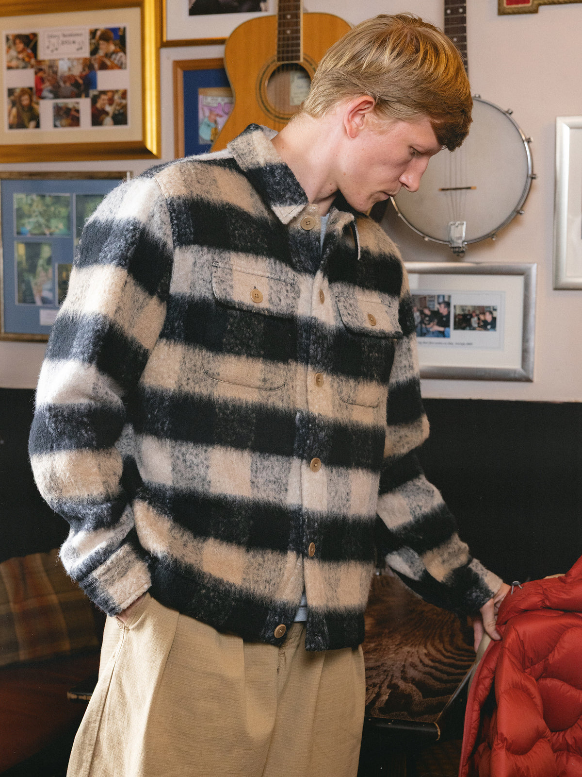 Haston Jacket in Black Check Brushed Wool