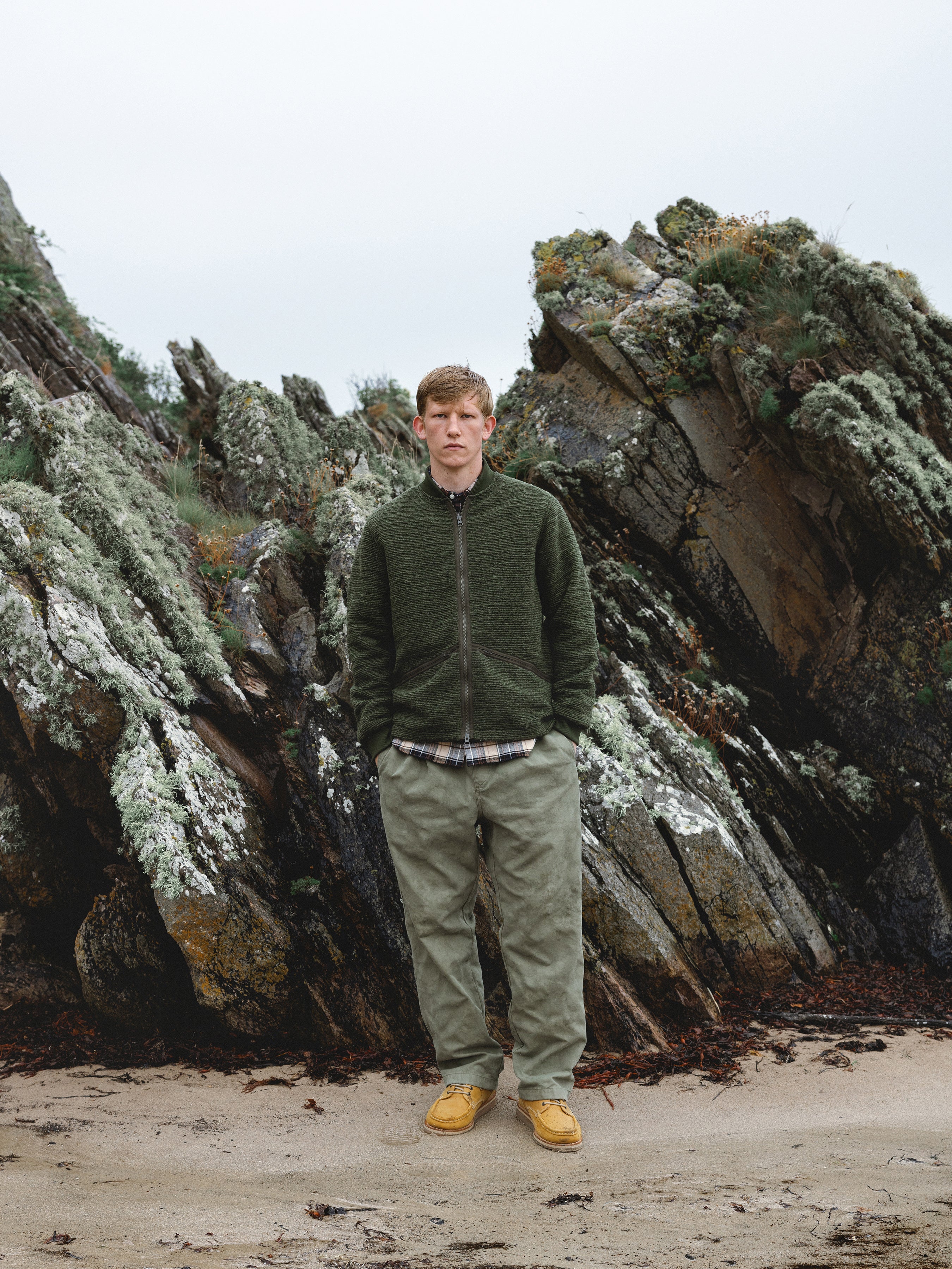Dreghorn Jacket in Olive Ribbed Fleece