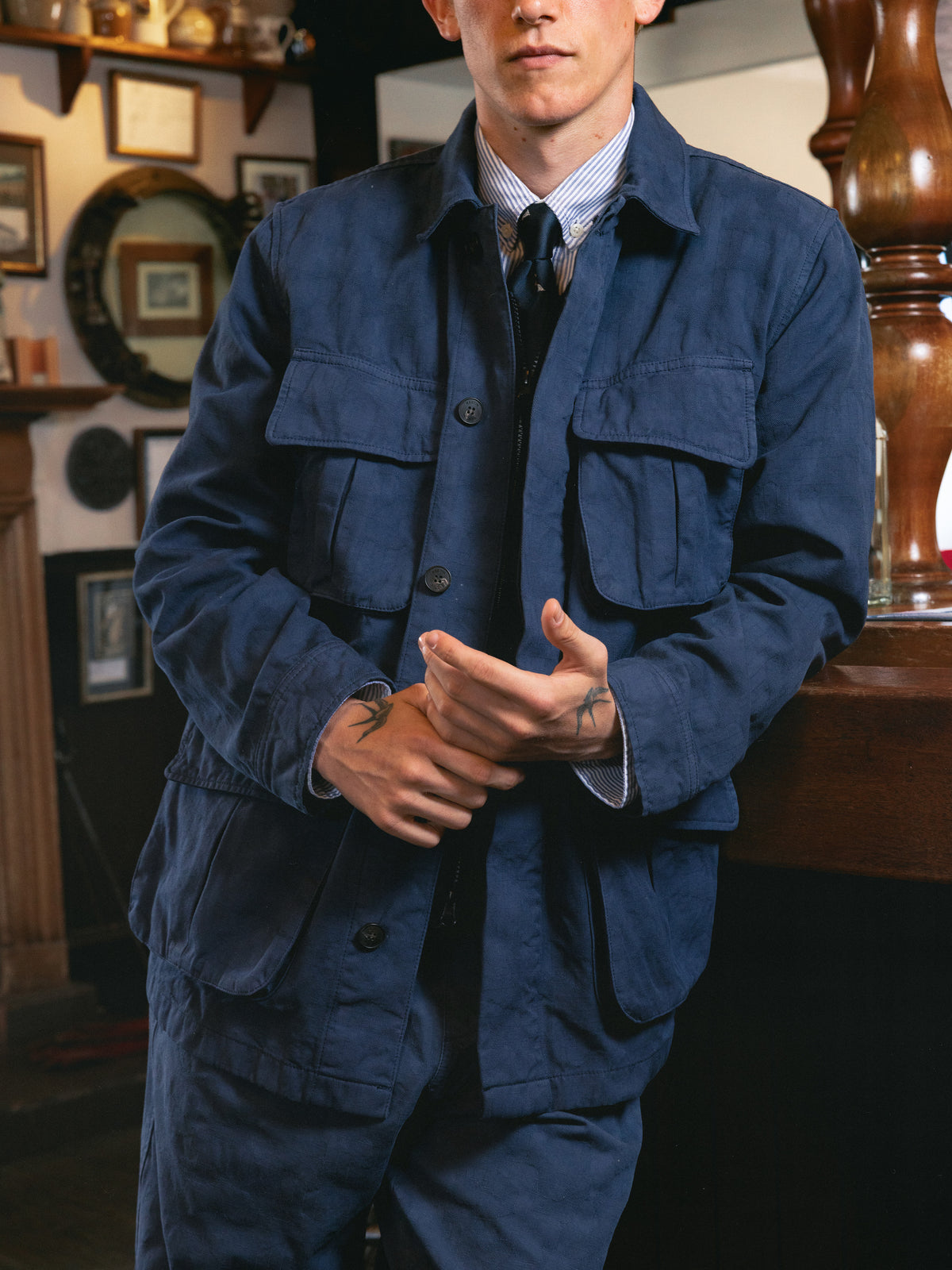 Tyndrum Jacket in Navy Jacquard Ripstop Cotton