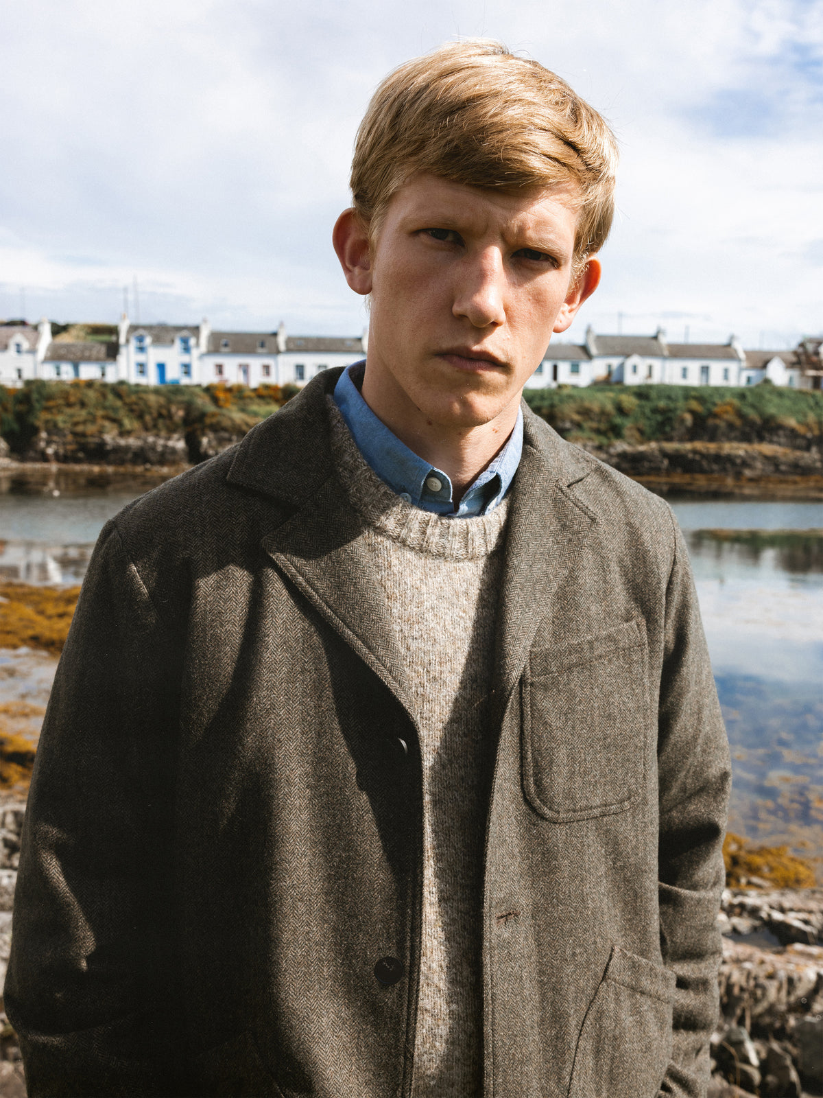 Stac Blazer in Olive Herringbone Wool Blend