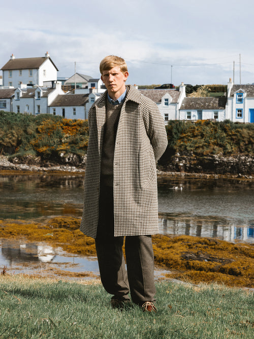 Drummond Overcoat in Dark Olive Dogtooth Wool