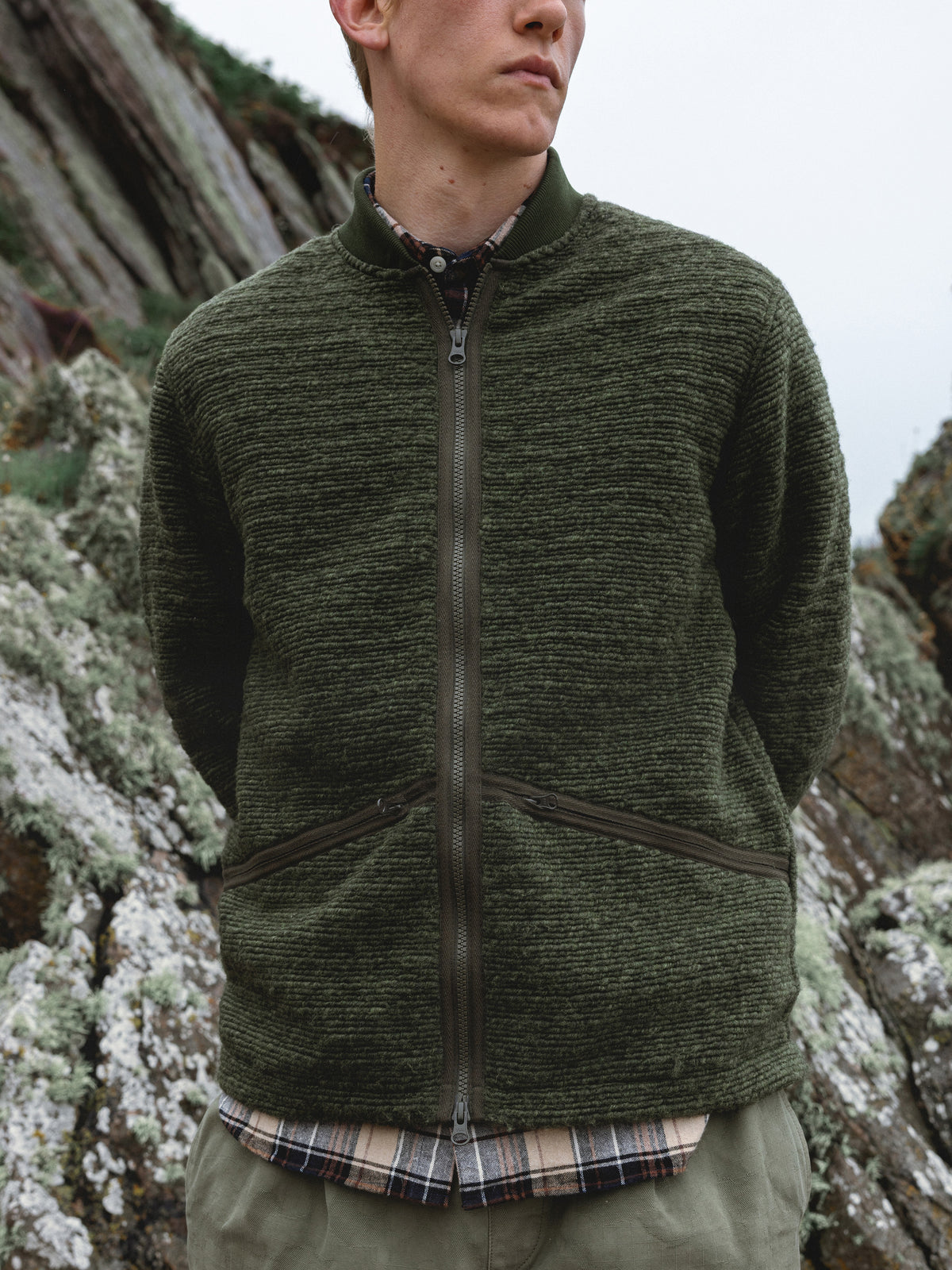 Dreghorn Jacket in Olive Ribbed Fleece