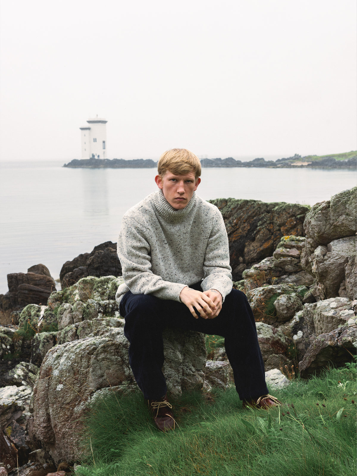 Submariner Roll Neck in Grey Marl Donegal Merino Wool
