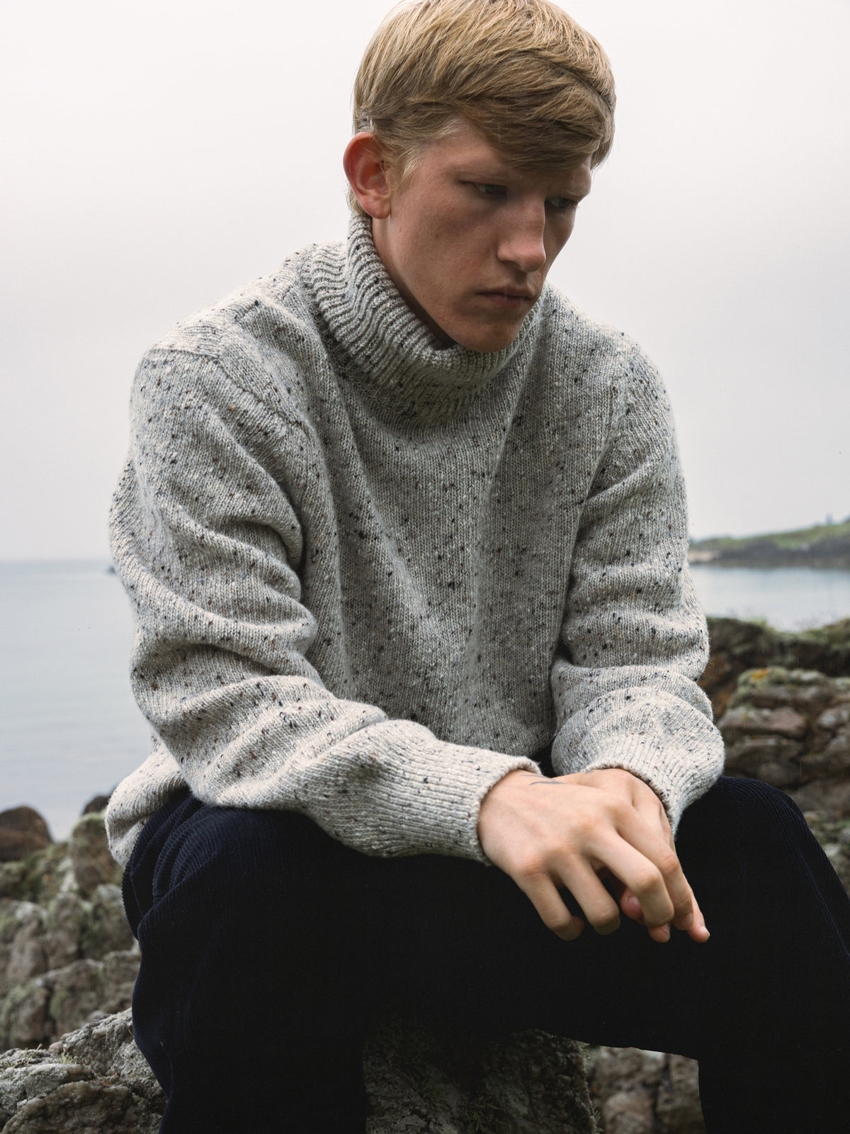 Submariner Roll Neck in Grey Marl Donegal Merino Wool