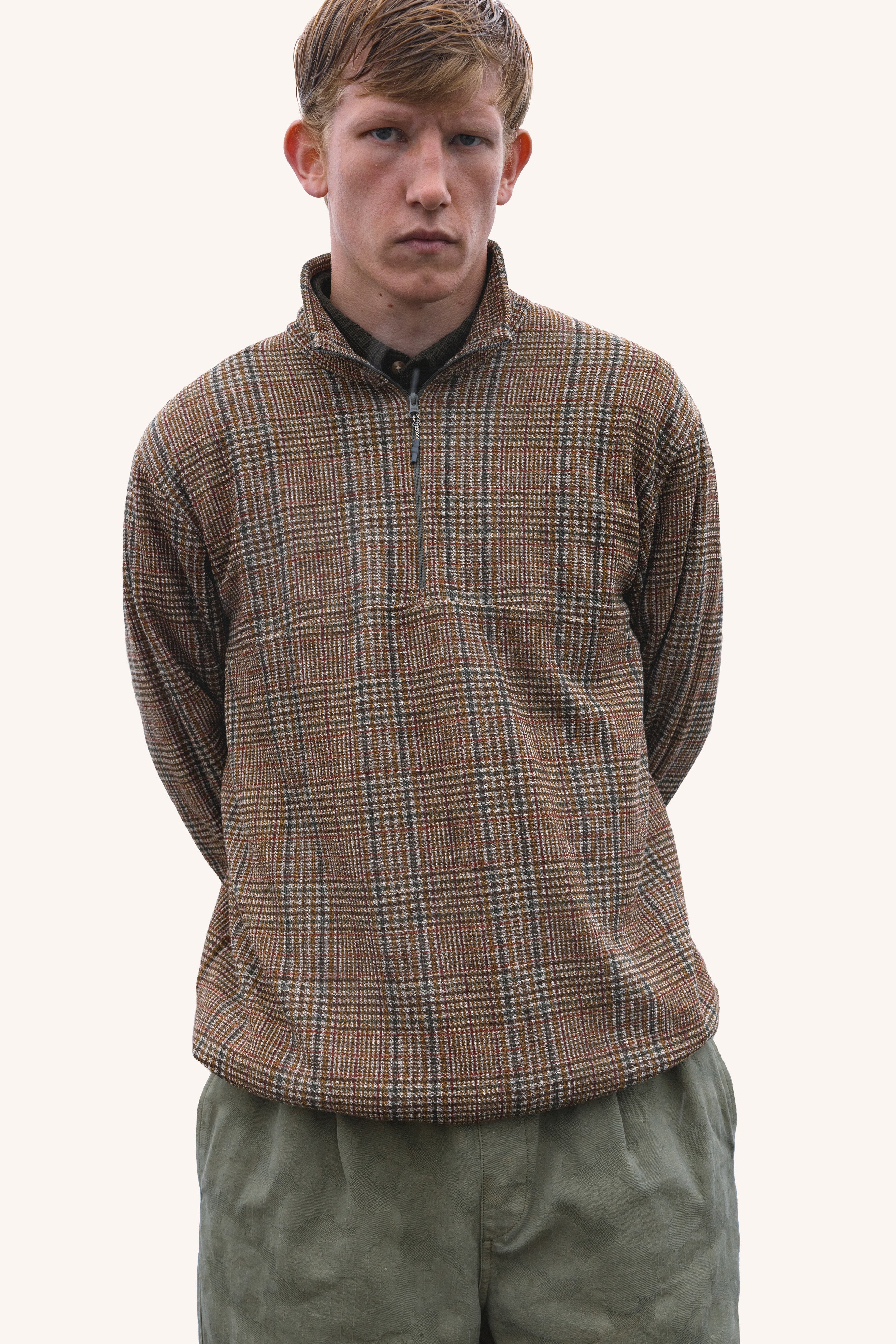 Aberfeldy Quarter Zip in Peat Printed Check Jersey
