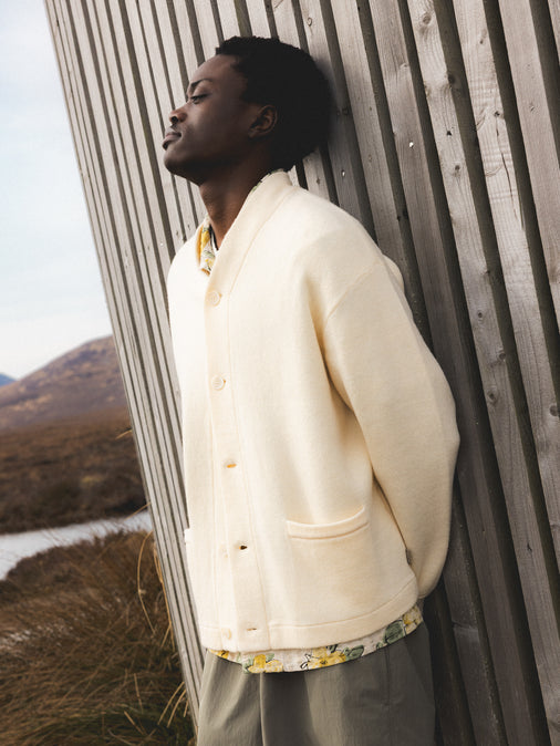 Glencorse Cardigan in Ecru Wool Blend