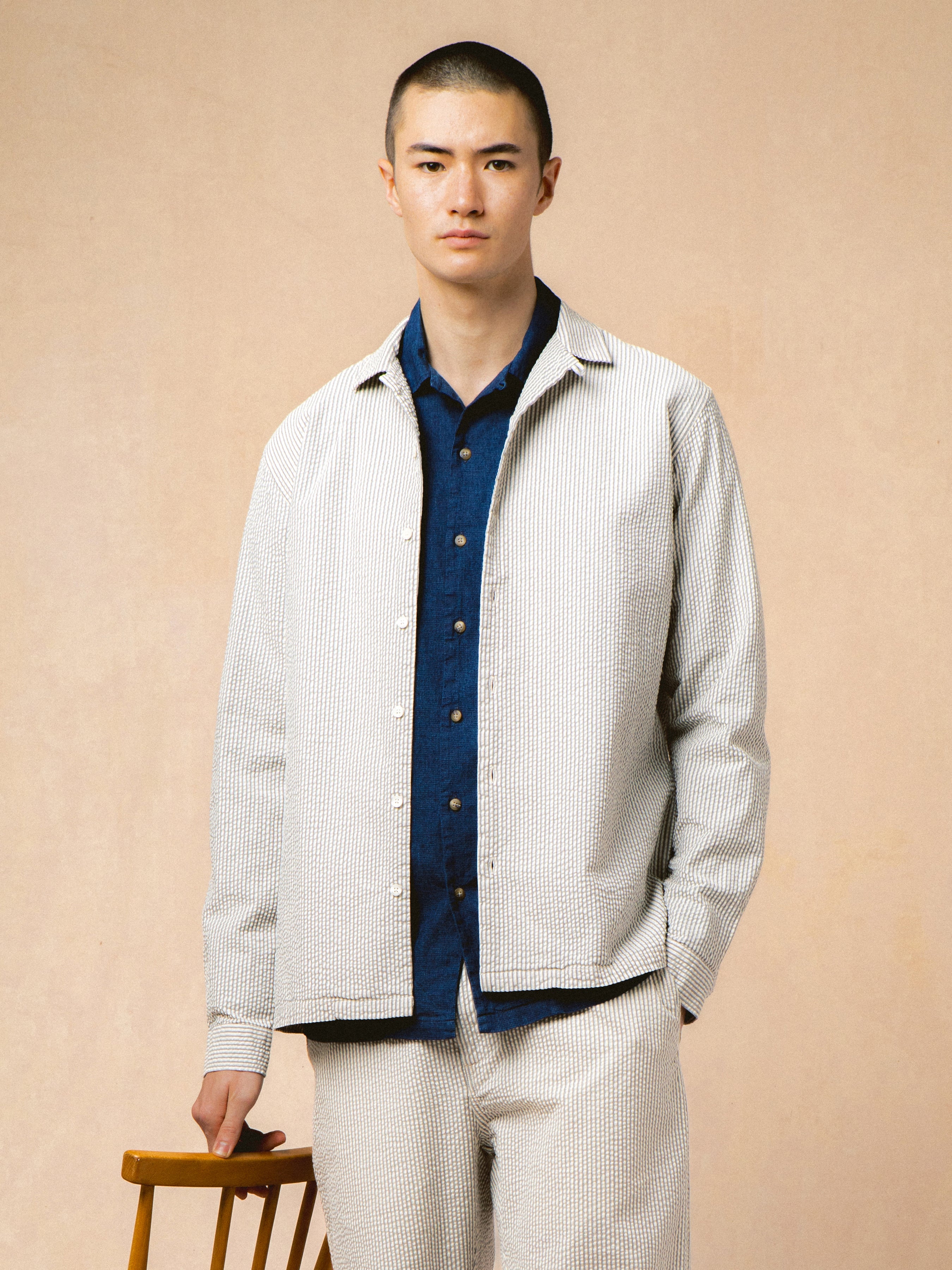Tain Shirt in Ecru / Blue Seersucker