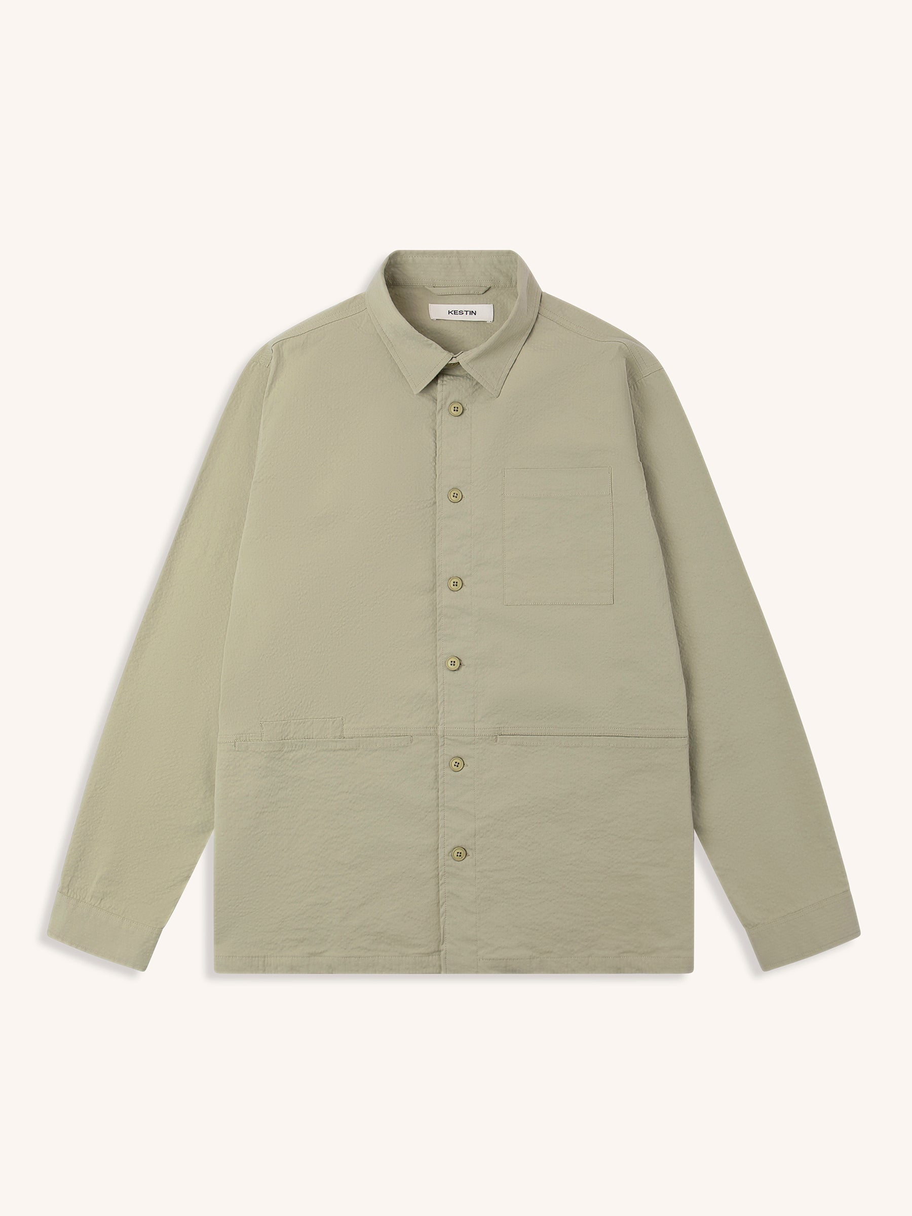 Rosyth Overshirt in Light Olive Seersucker