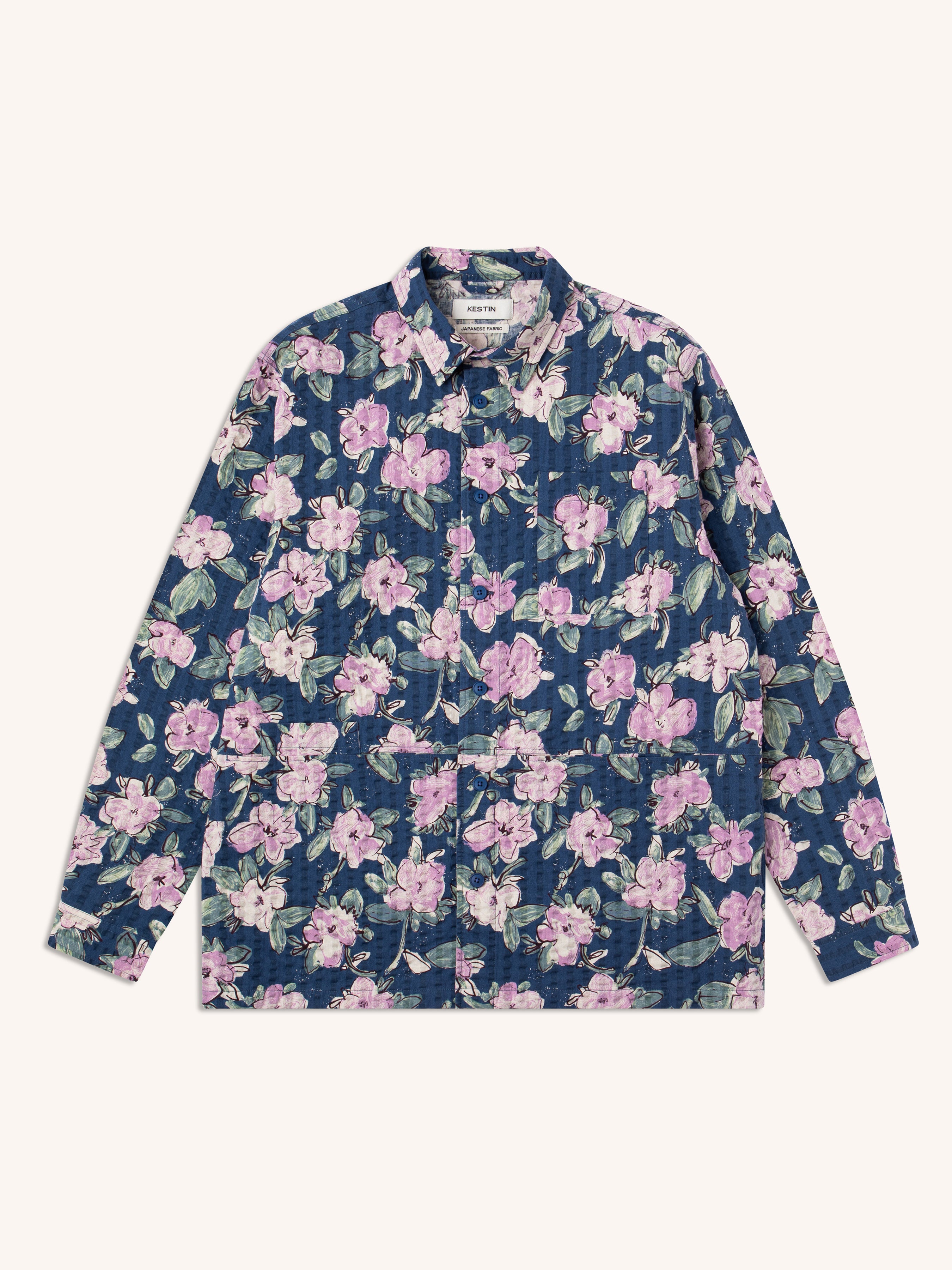 Rosyth Overshirt in Blue / Lilac Floral Seersucker
