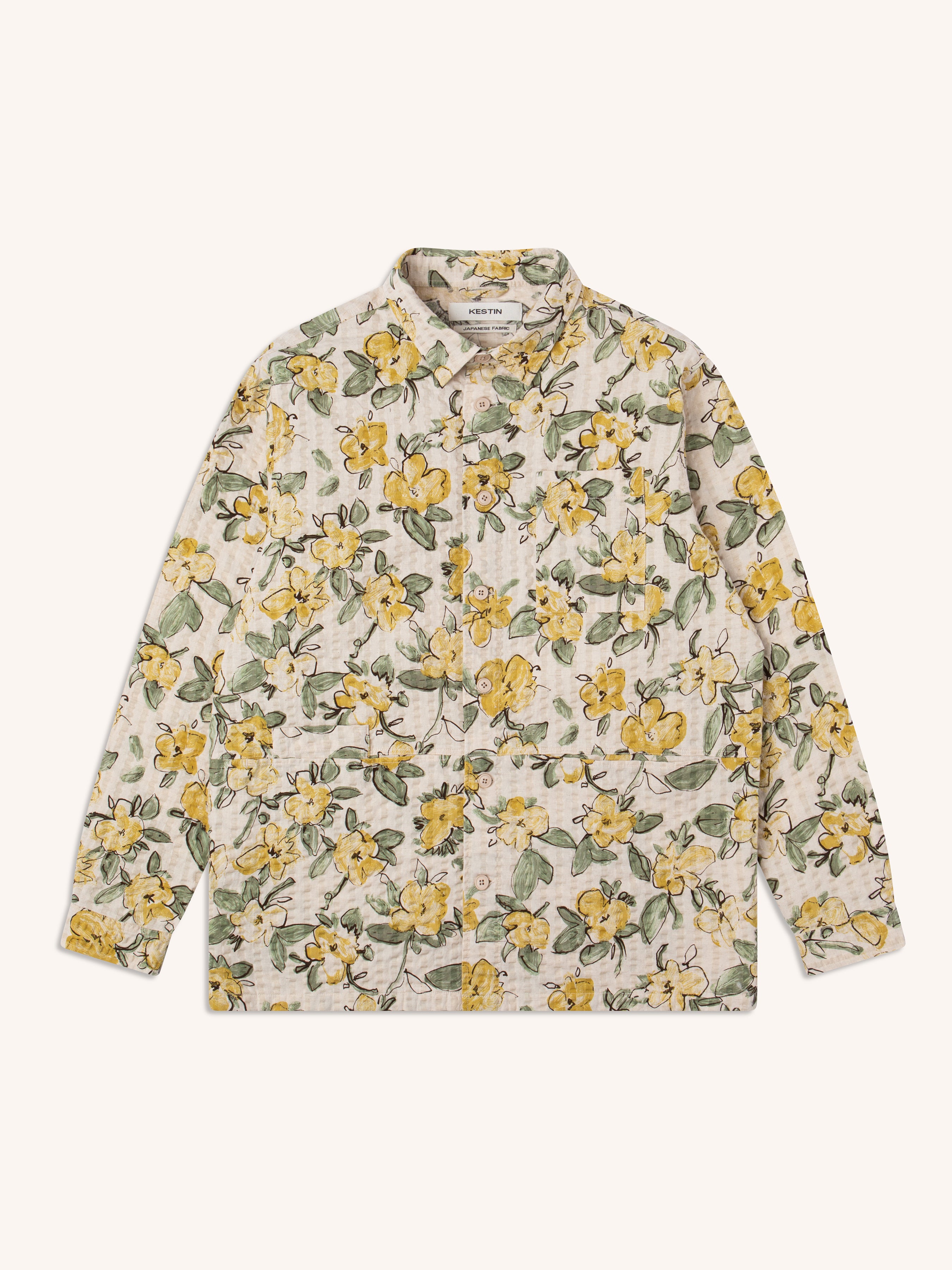 Rosyth Overshirt in Ecru / Yellow Floral Seersucker