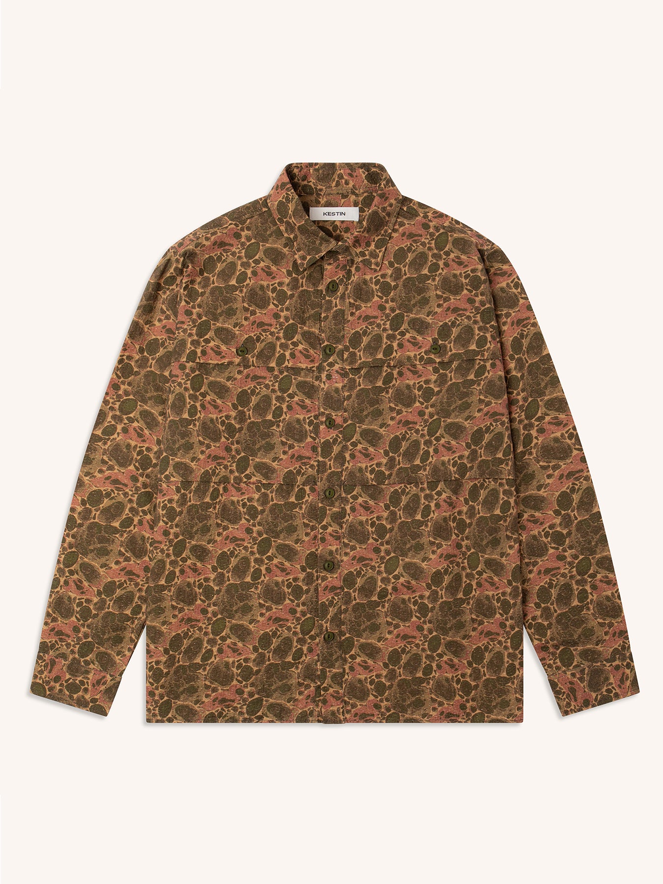Taymount Overshirt in Olive Marble Textured Cotton