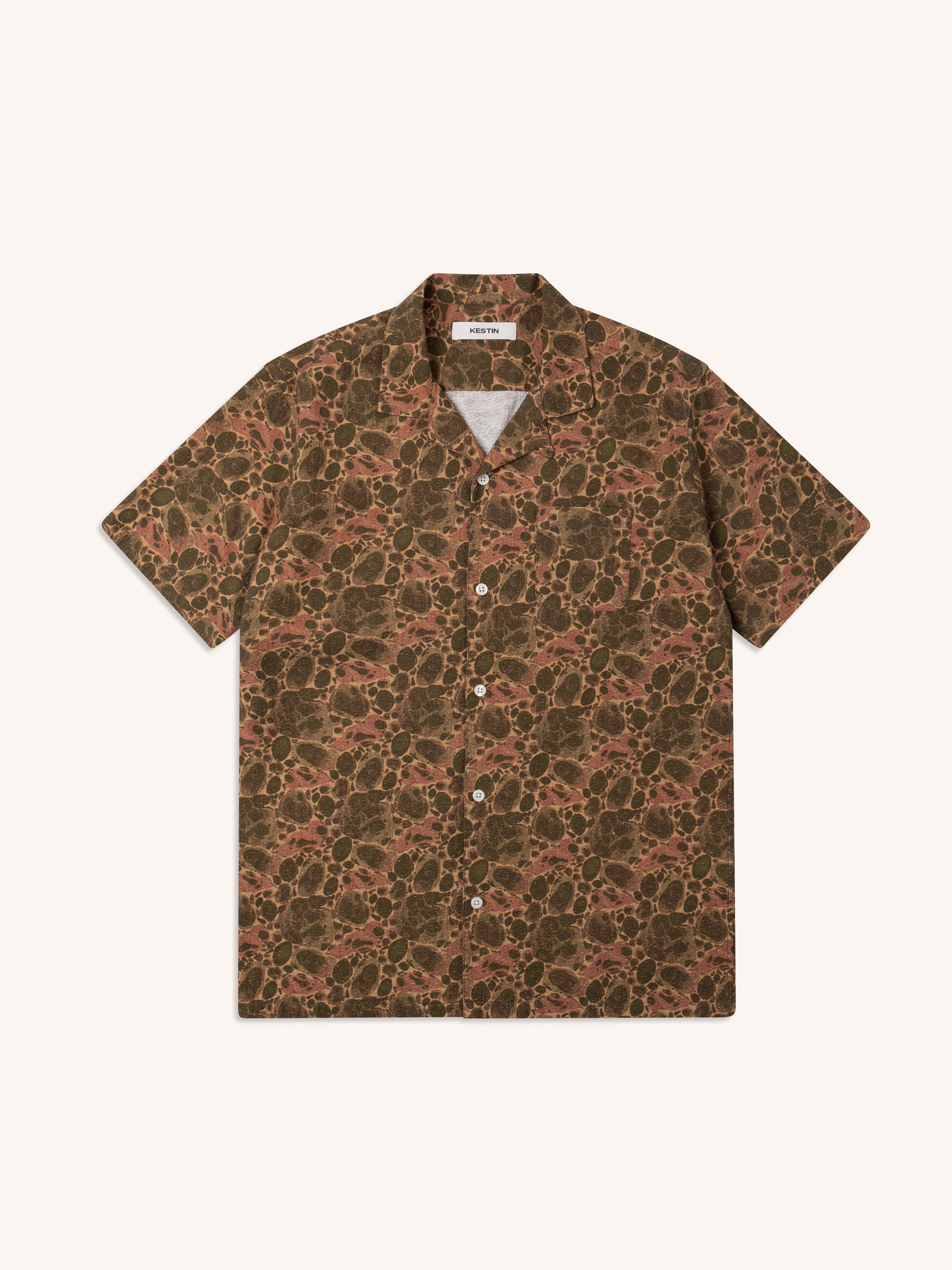 Cramond Shirt in Olive Marble Textured Cotton