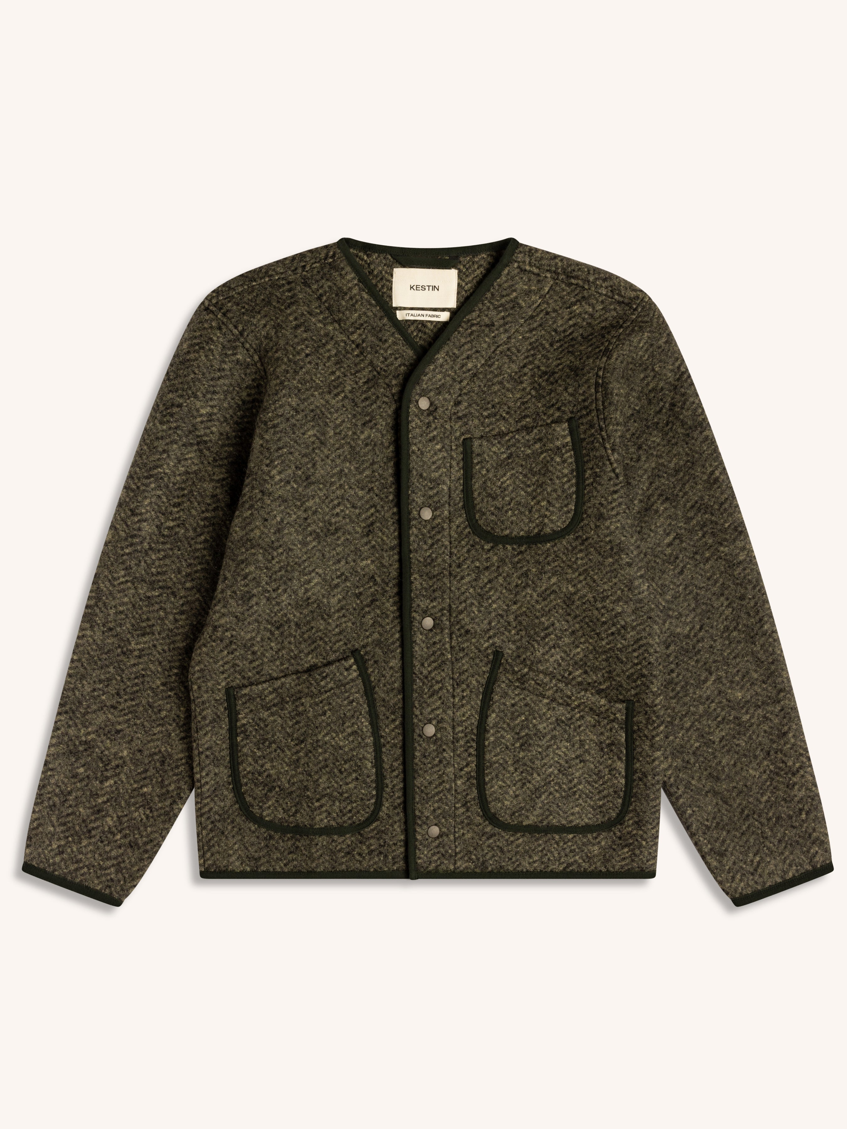 Neist Cardigan in Moss Wool Herringbone