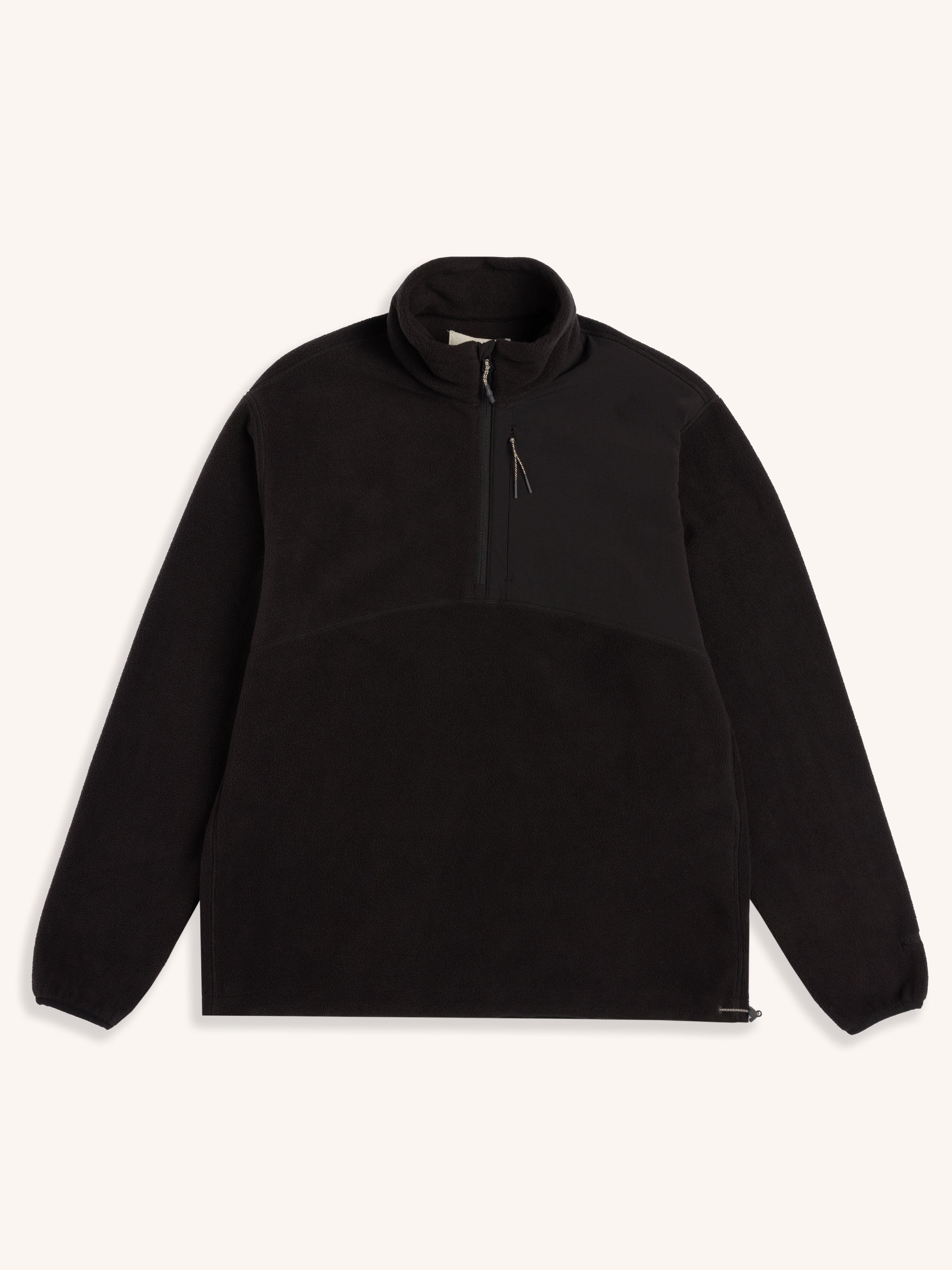 Black fleece pullover on a white background