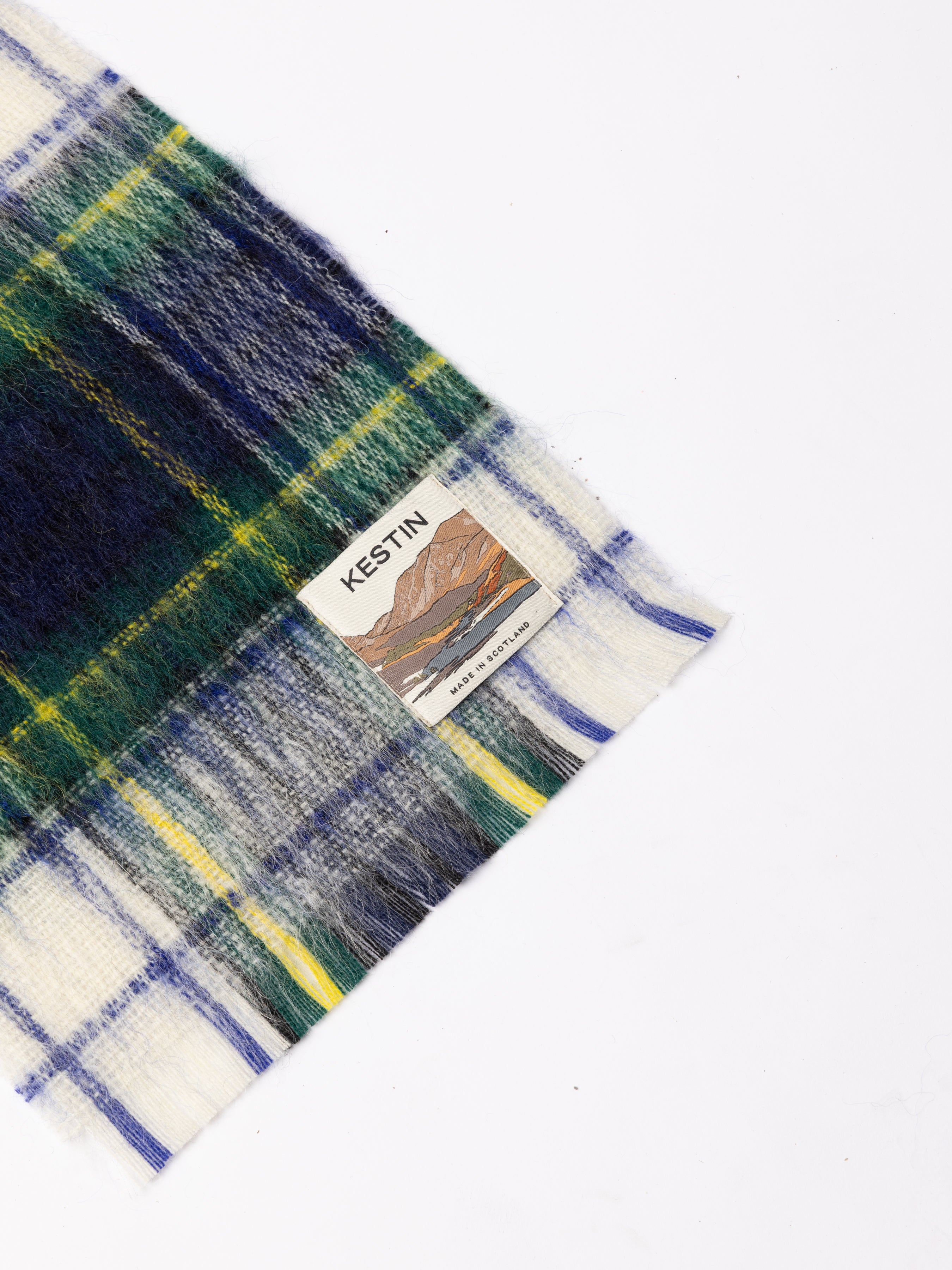 Muir Brushed Scarf in White Check Mohair Blend
